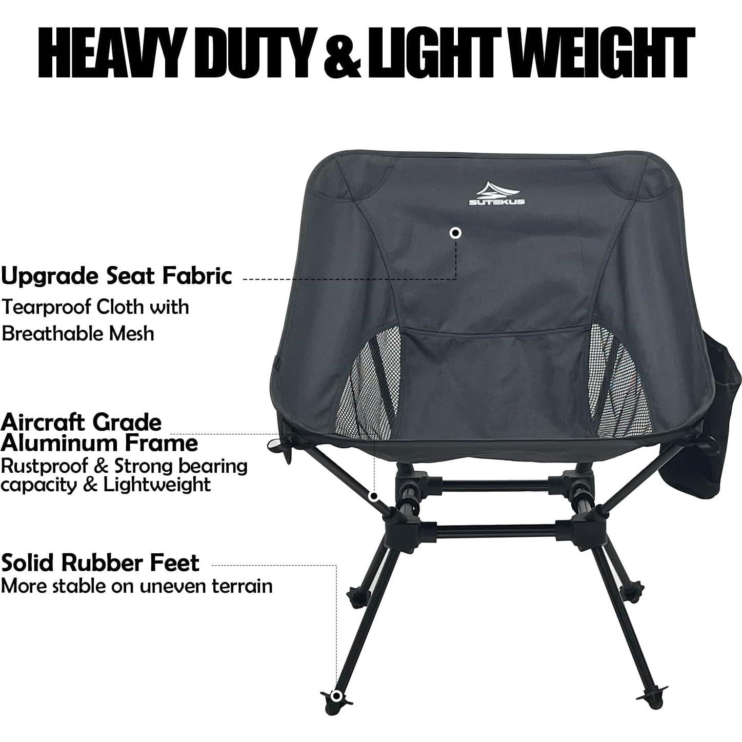 Silla Plegable de Camping Sutekus Negra 1.4 kg 150 kg