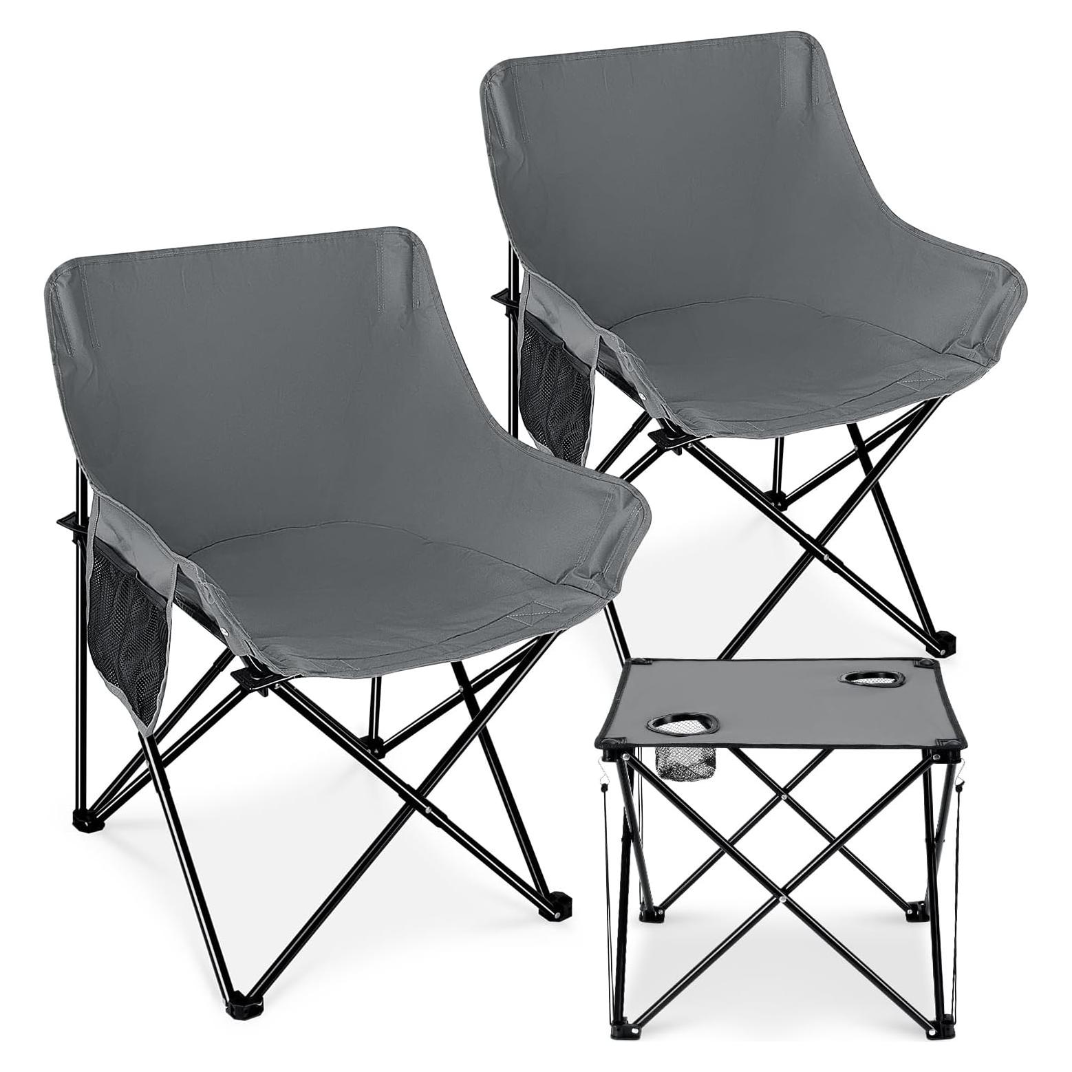 Leonyo 2 Sillas de Camping Plegables Adulto + Mesa Gris