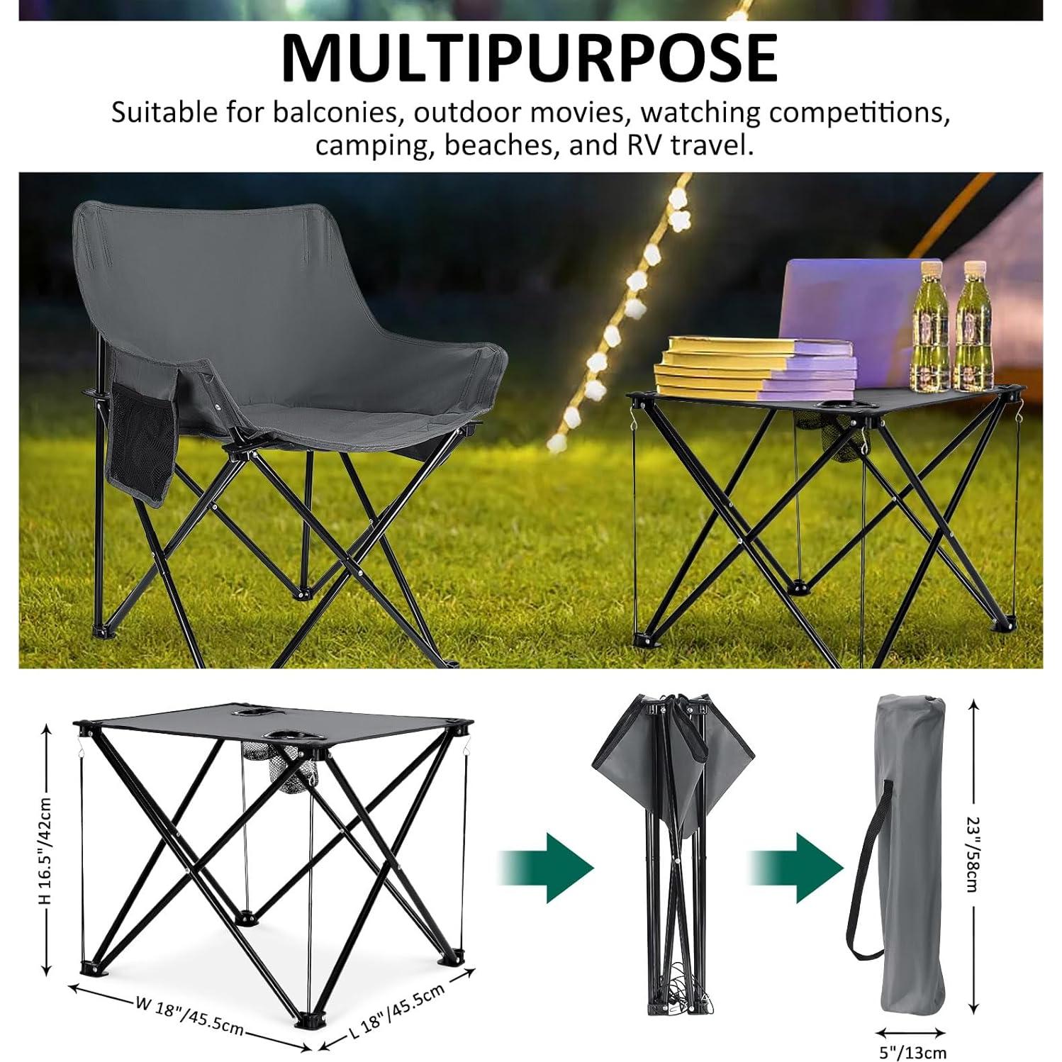 Leonyo 2 Sillas de Camping Plegables Adulto + Mesa Gris