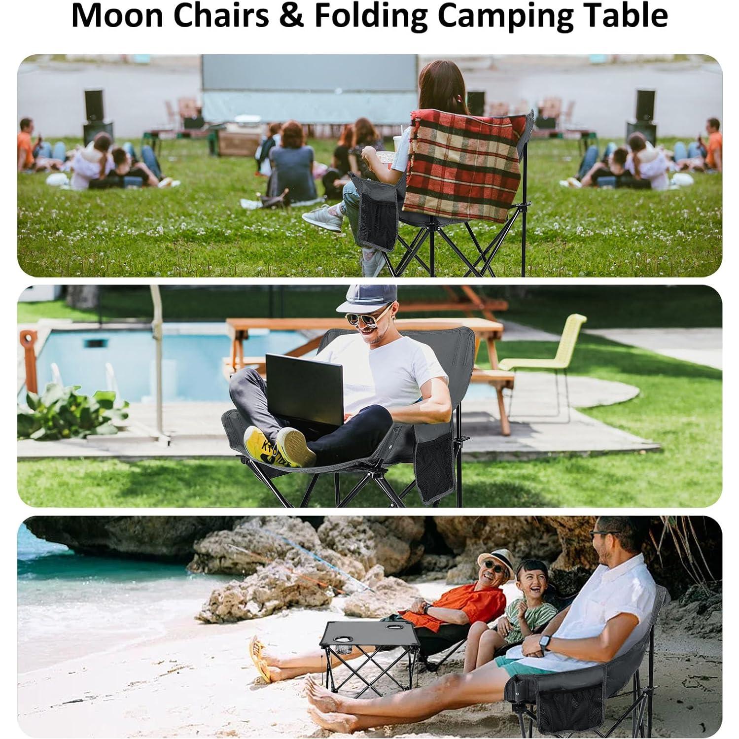 Leonyo 2 Sillas de Camping Plegables Adulto + Mesa Gris