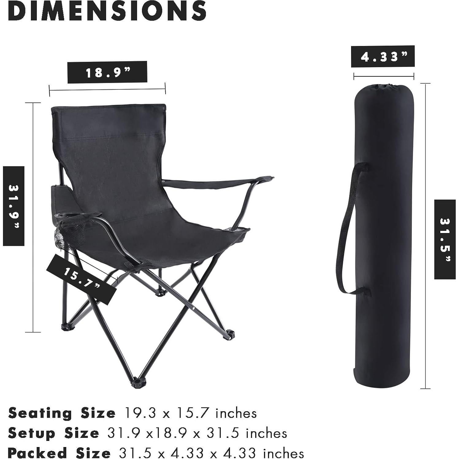 Silla de Camping Plegable YSSOA XL con Reposabrazos Negra