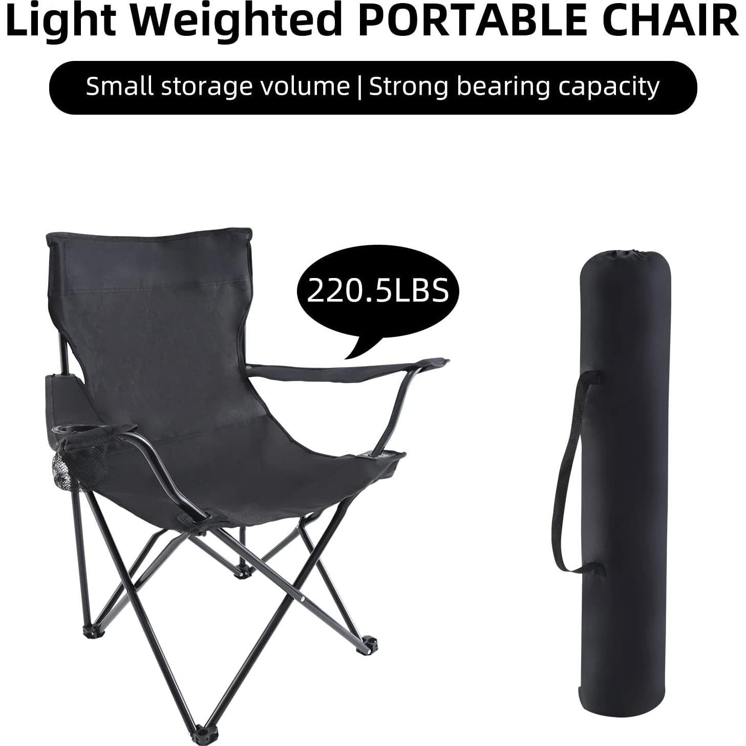 Silla de Camping Plegable YSSOA XL con Reposabrazos Negra