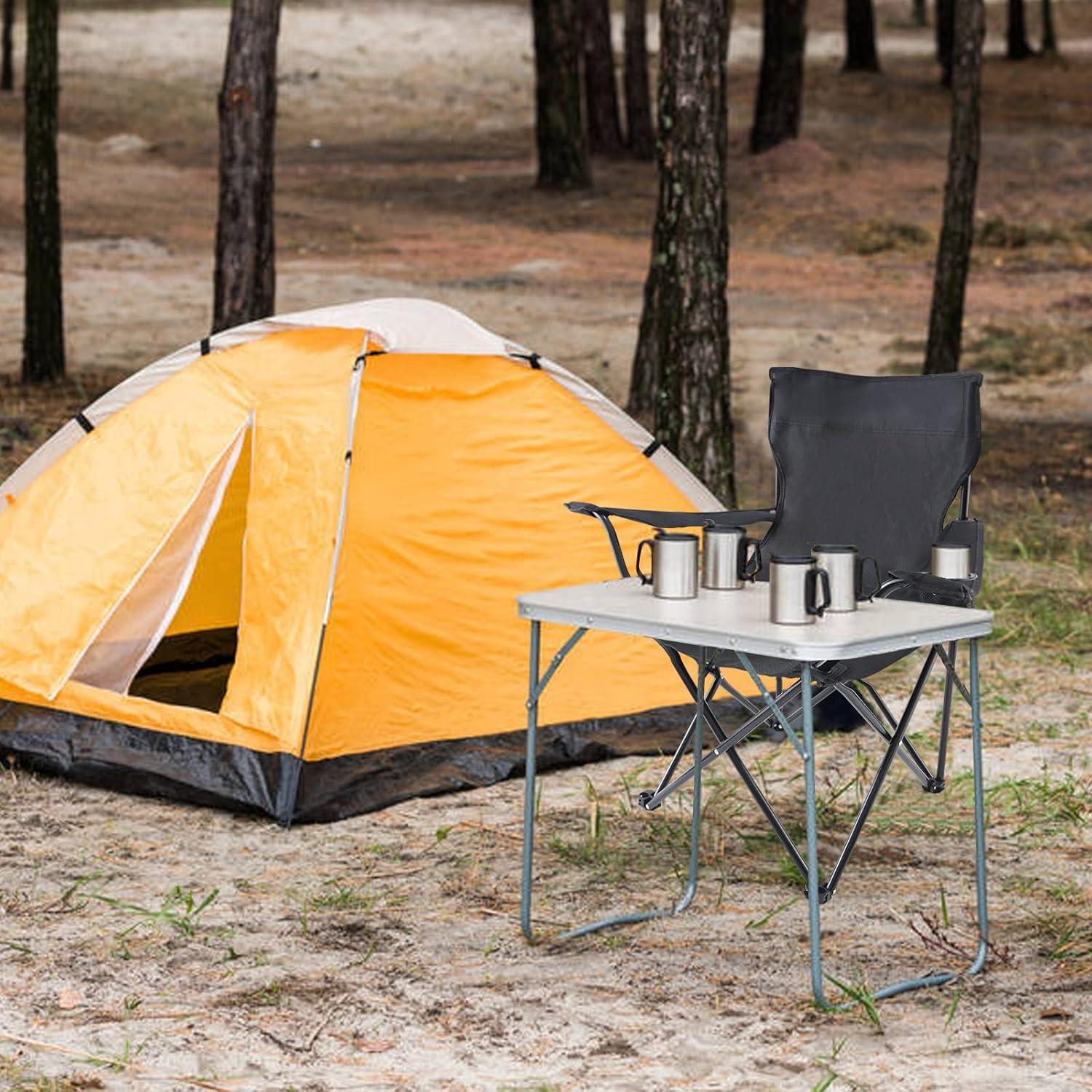Silla de Camping Plegable YSSOA XL con Reposabrazos Negra