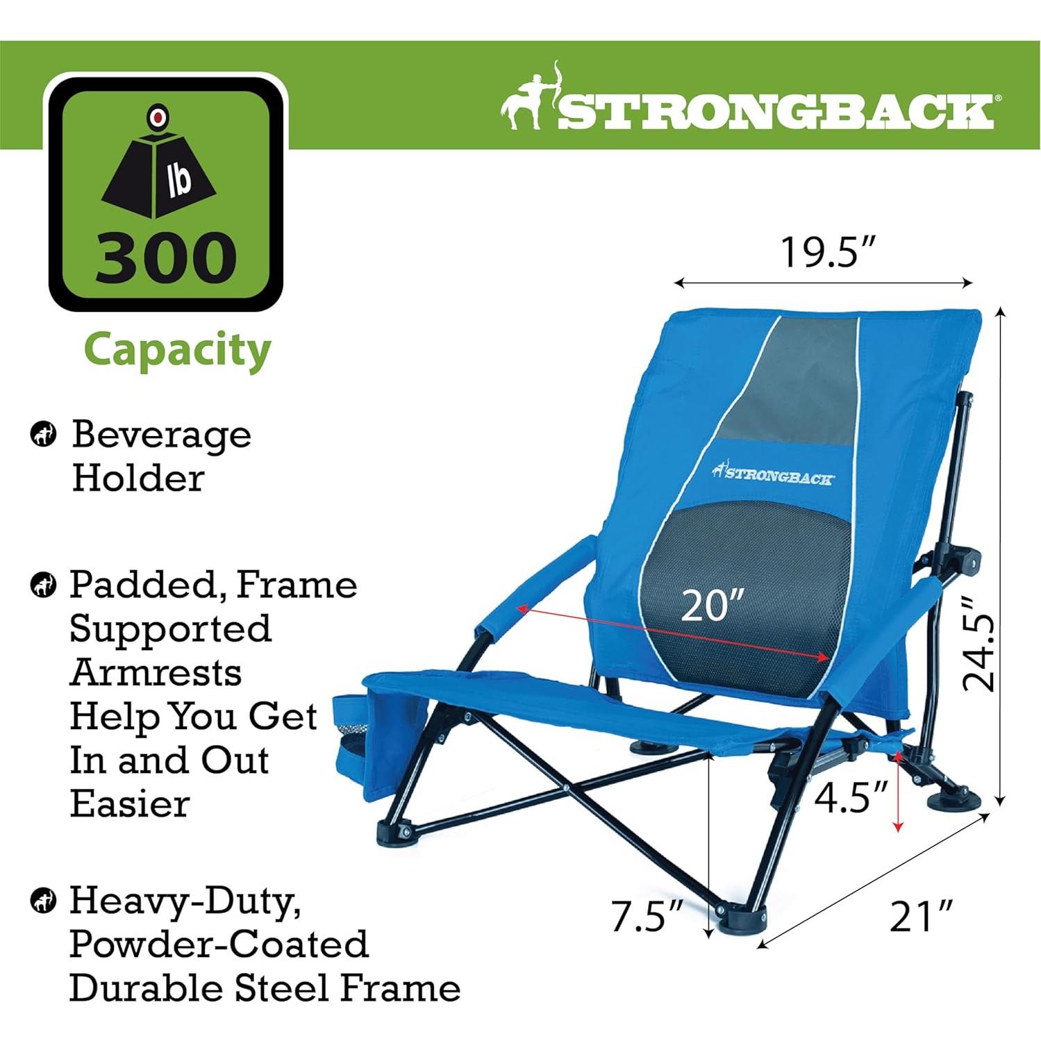 Silla de Playa Plegable STRONGBACK Baja Gravedad Azul 300 lbs