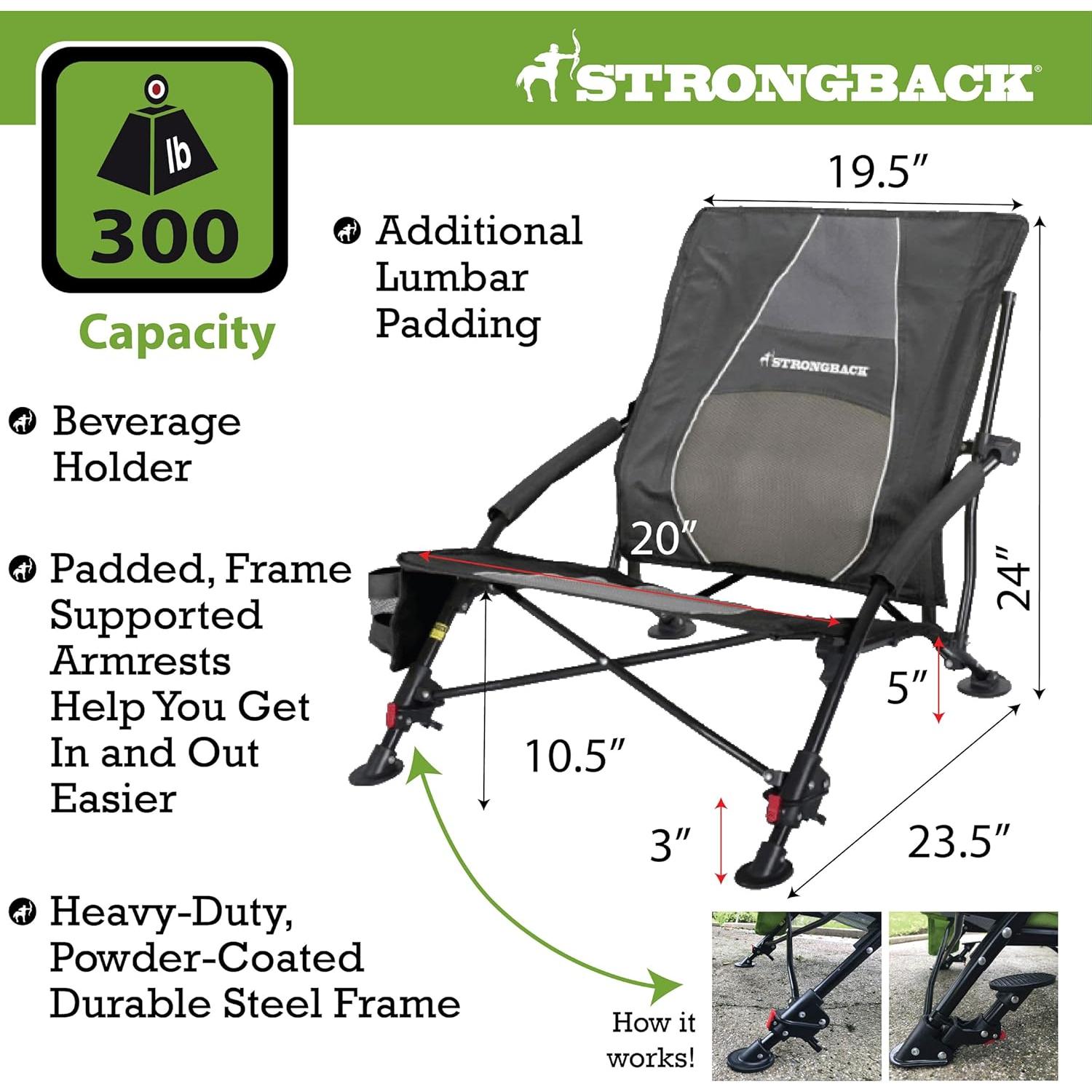 Silla de Playa Plegable STRONGBACK Reclinable con Soporte Lumbar