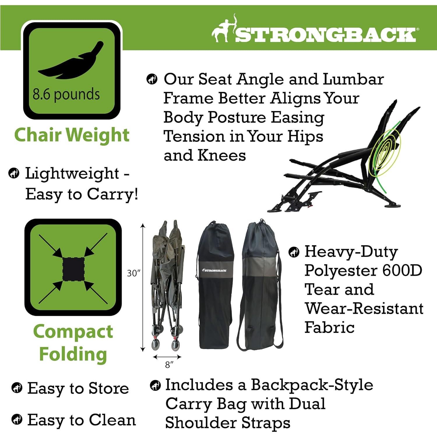 Silla de Playa Plegable STRONGBACK Reclinable con Soporte Lumbar