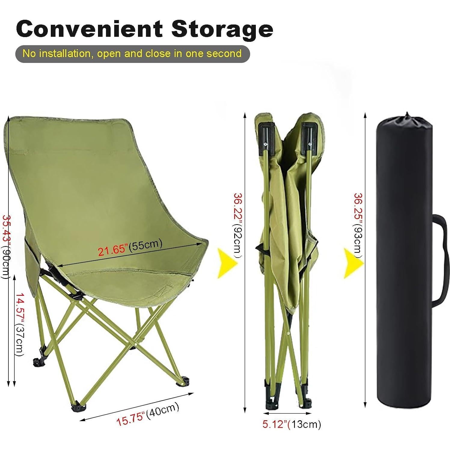 Silla de Camping HI SUYI Plegable Respaldo Alto 181kg Verde
