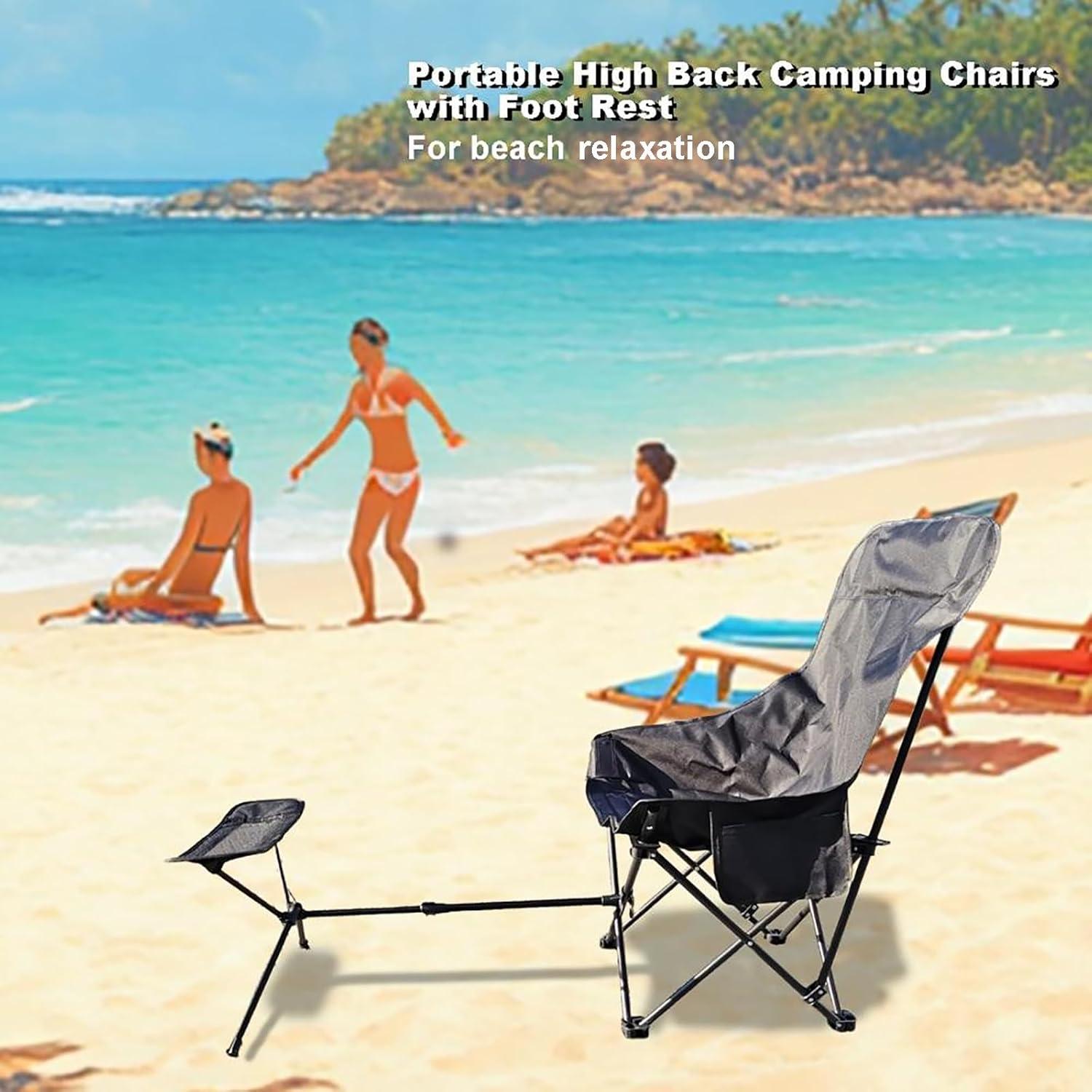 Silla de Camping Plegable Alta Resistencia con Reposapiés - 181kg