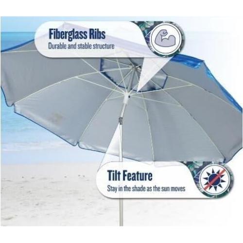 Sombrilla de Playa T0MMY BAHAMA 2.44m con Ventilación y Ancla