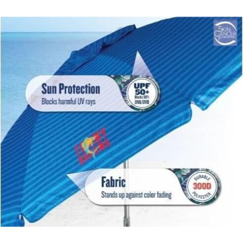 Sombrilla de Playa T0MMY BAHAMA 2.44m con Ventilación y Ancla