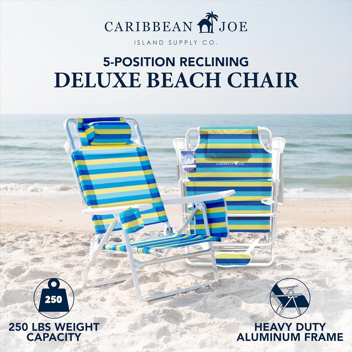 Silla de Playa Plegable Caribbean Joe 5 Posiciones Rayas Bold