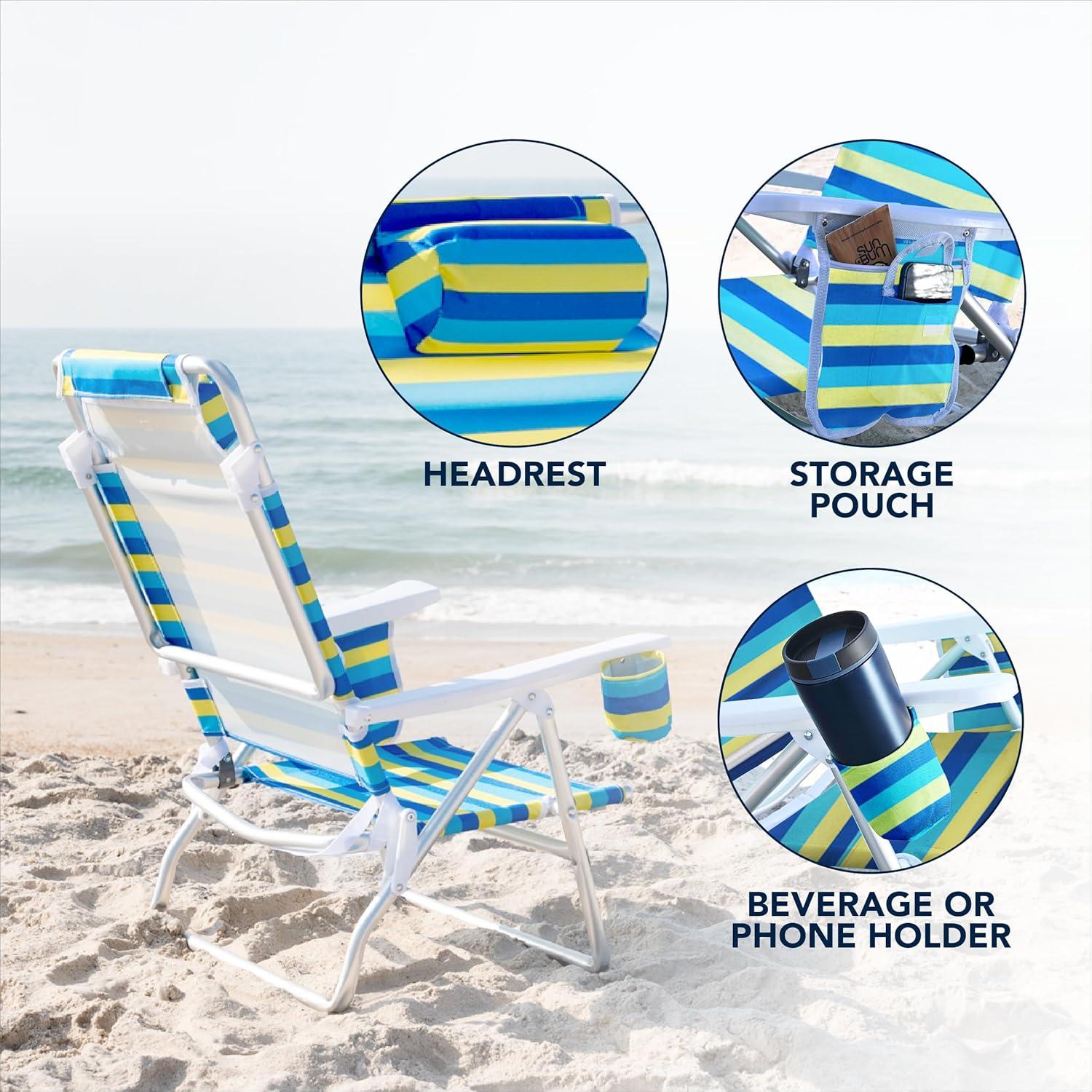 Silla de Playa Plegable Caribbean Joe 5 Posiciones Rayas Bold