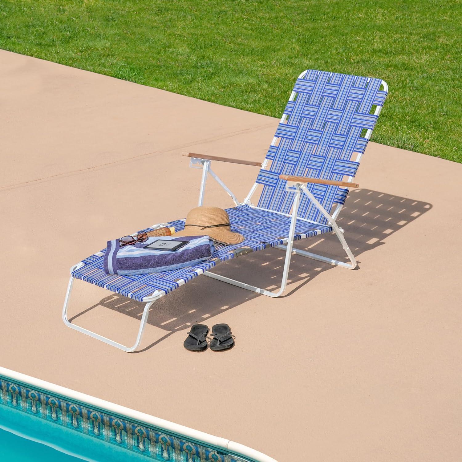 Silla de Jardín Plegable CAMP&GO Lounger 4 Posiciones Azul/Blanco