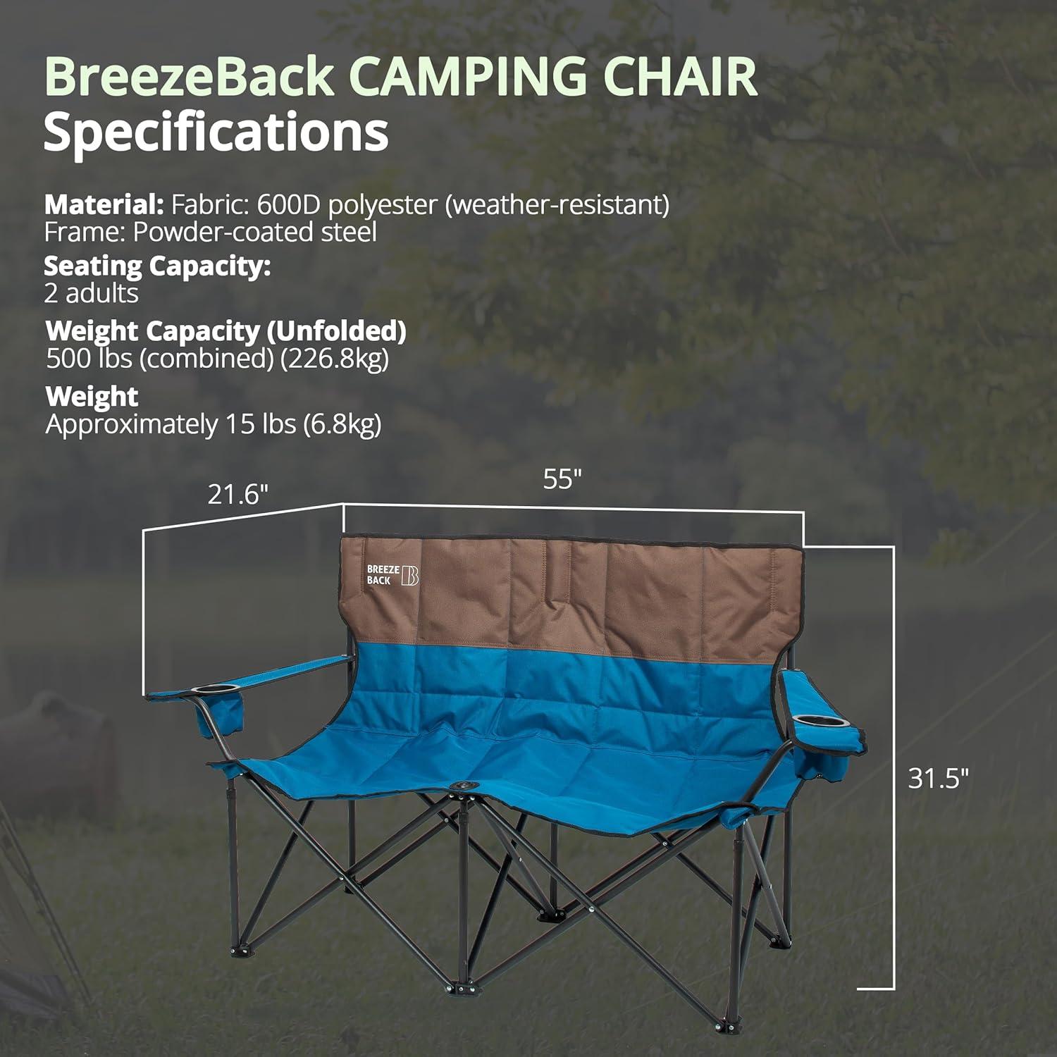 Silla de Camping Plegable BreezeBack para 2 Personas Azul 600D