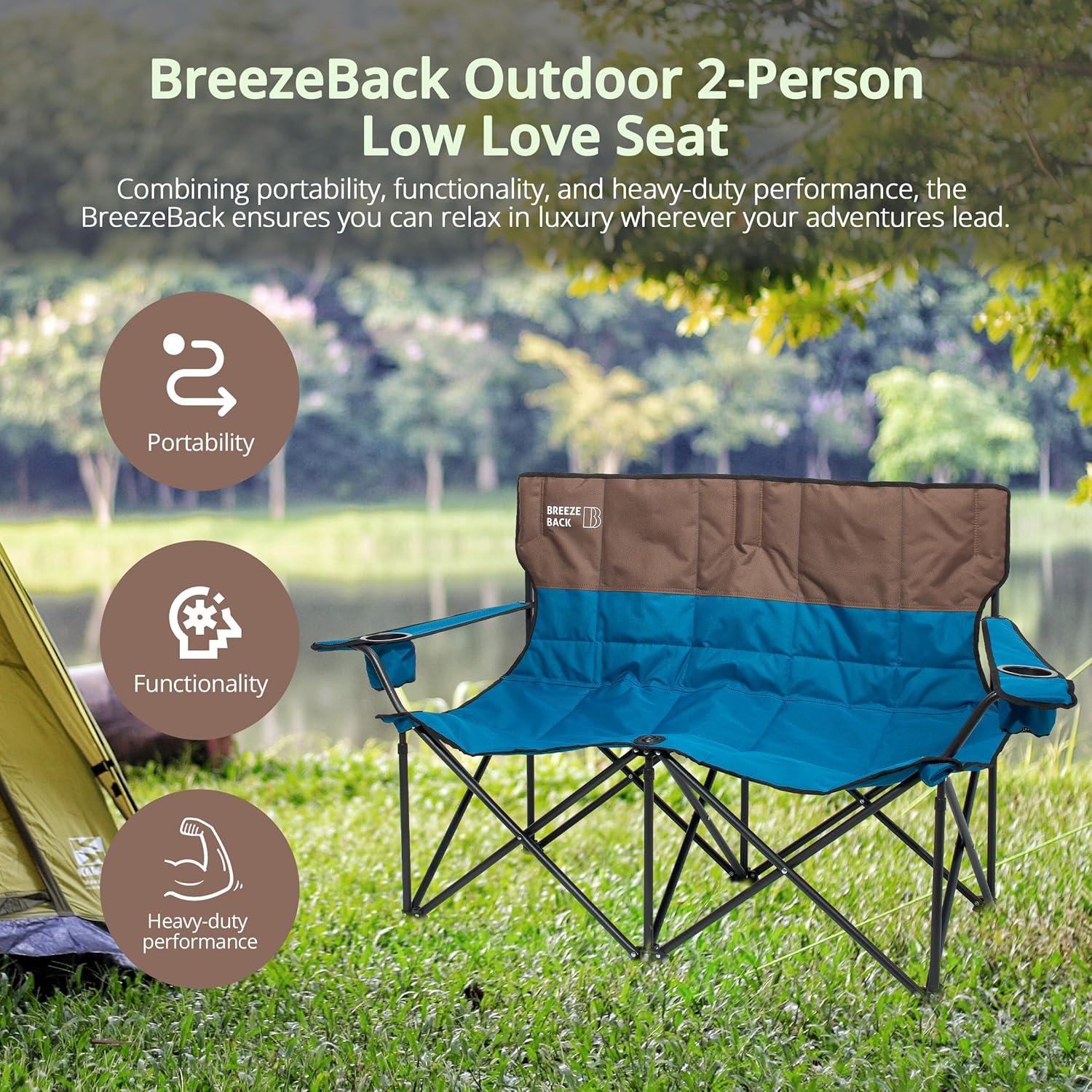Silla de Camping Plegable BreezeBack para 2 Personas Azul 600D