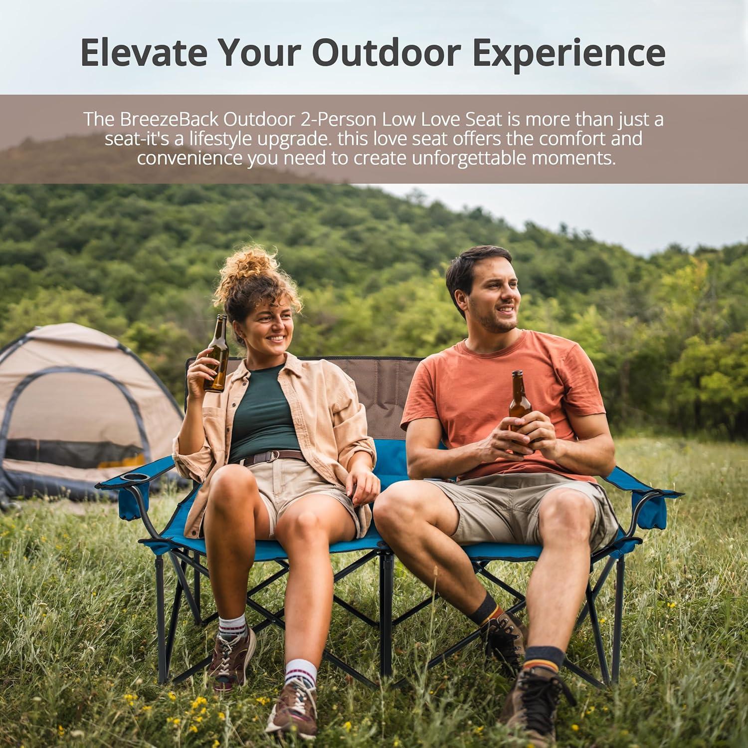 Silla de Camping Plegable BreezeBack para 2 Personas Azul 600D