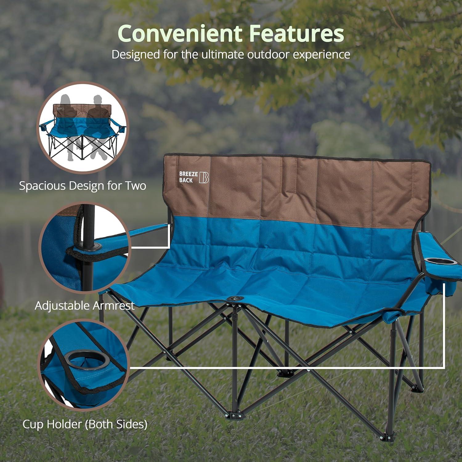 Silla de Camping Plegable BreezeBack para 2 Personas Azul 600D
