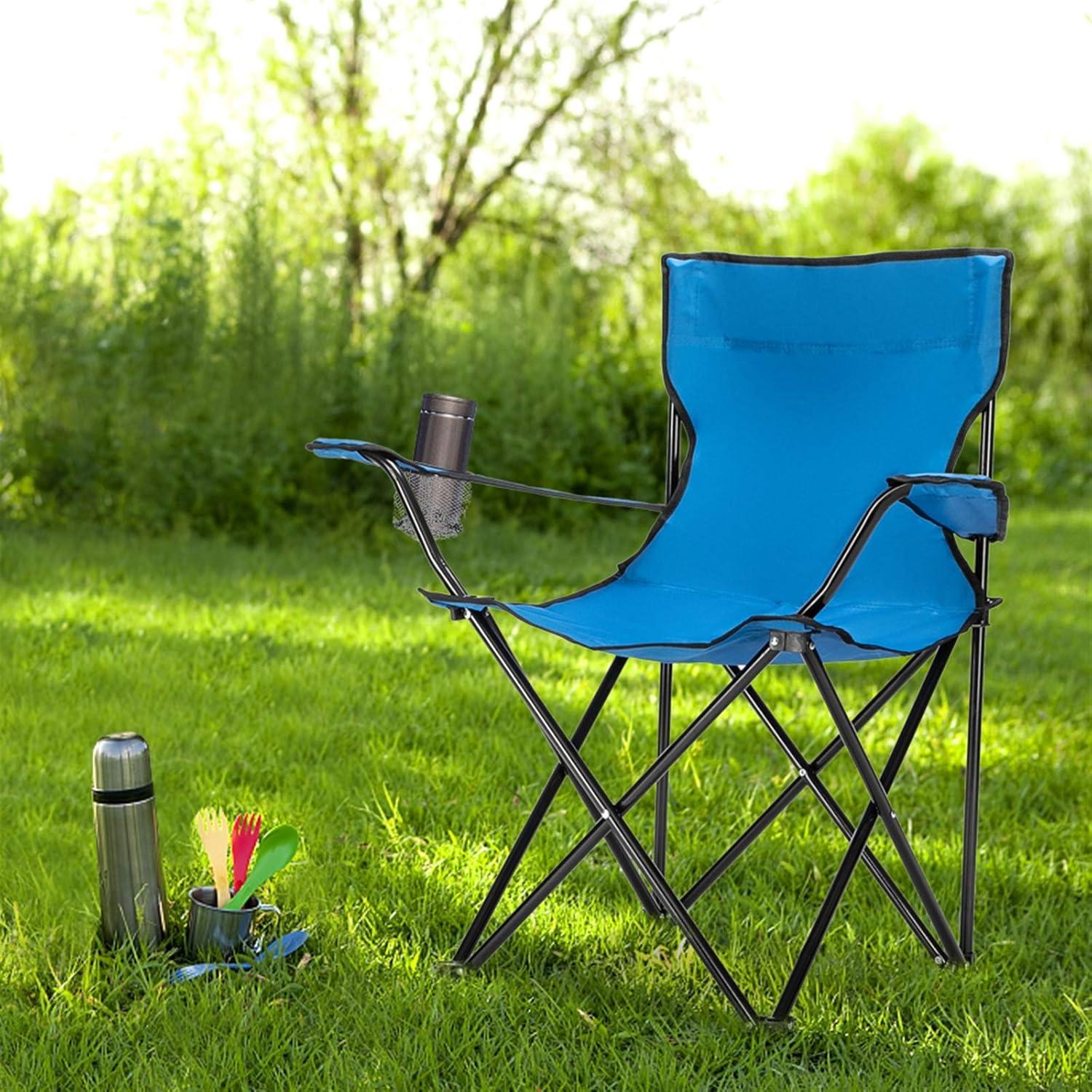Silla de Camping Plegable Kcelarec Azul con Reposabrazos y Portavasos