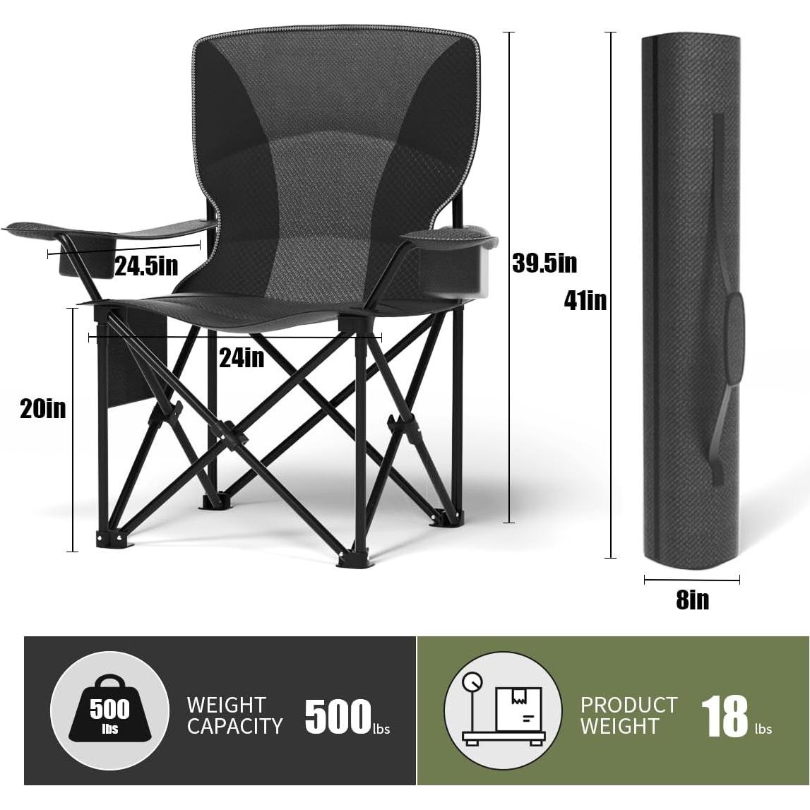 Silla Plegable Extra Grande CJdropshipping 227KG con Portavasos