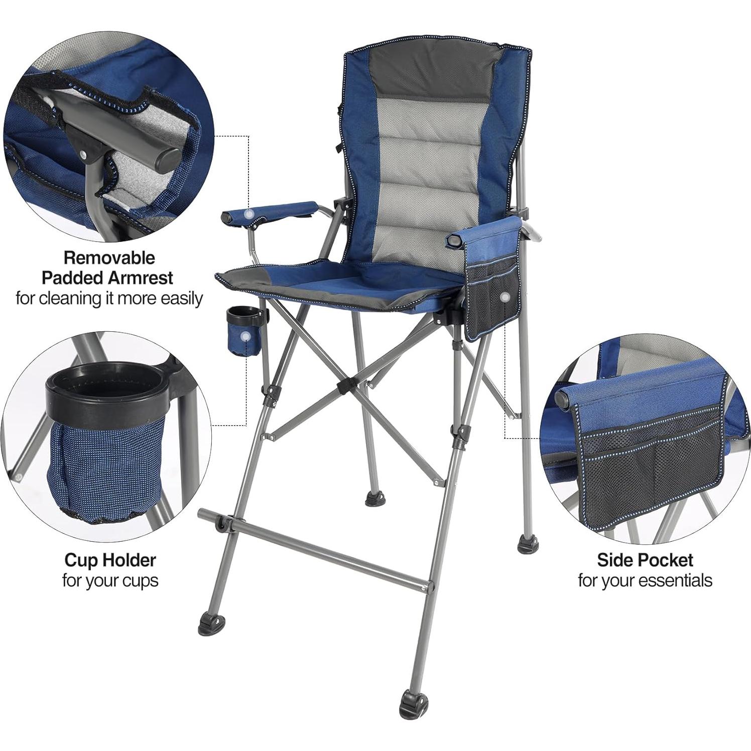 Silla Plegable Extra Alta CAMPNOON 150kg Azul con Respaldo