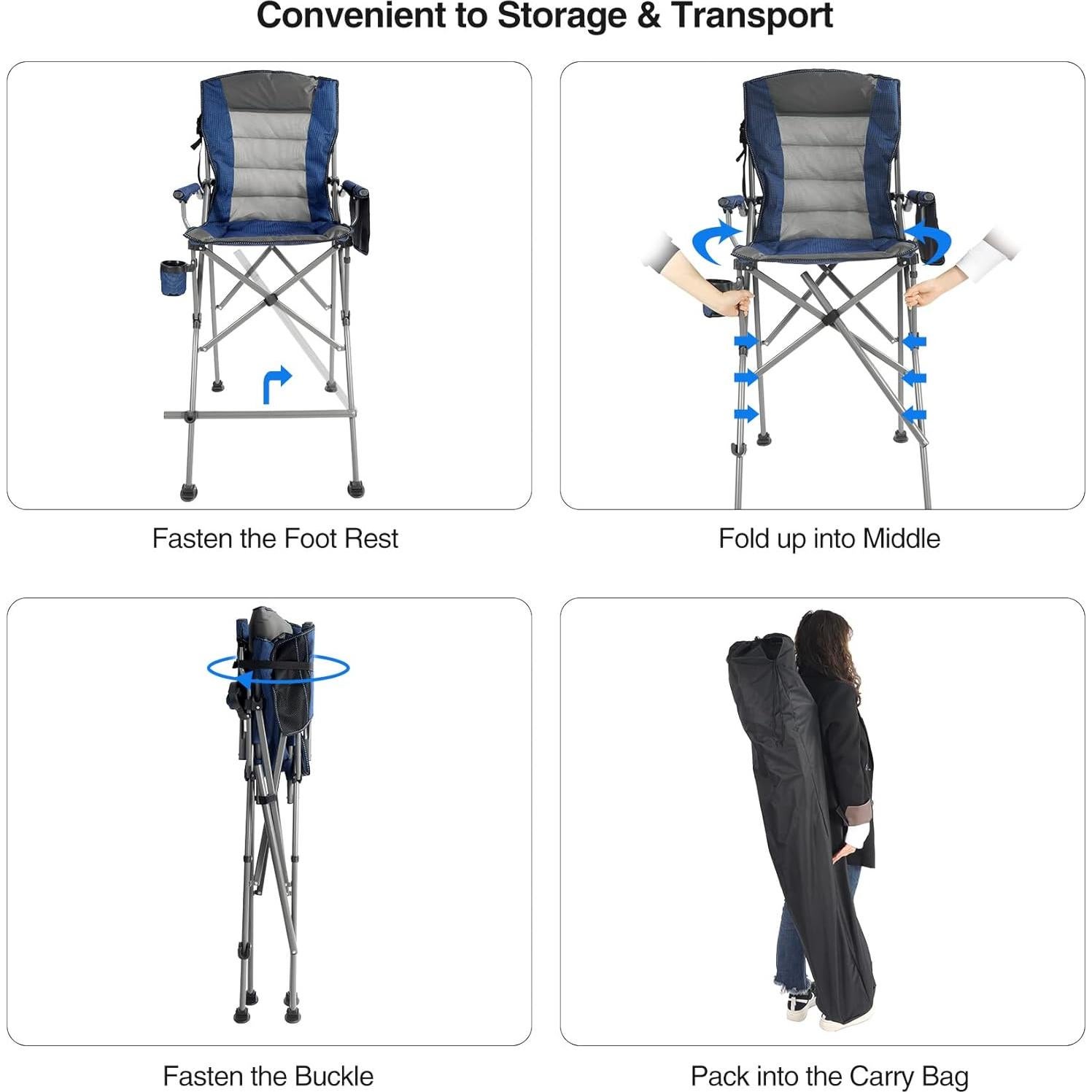 Silla Plegable Extra Alta CAMPNOON 150kg Azul con Respaldo