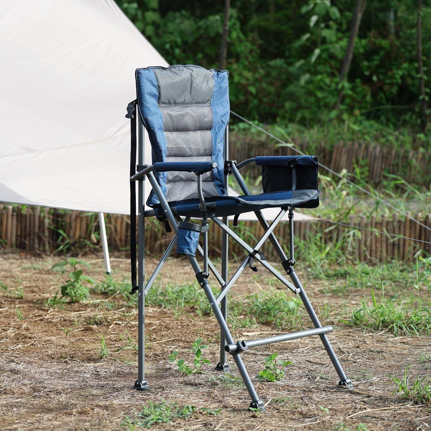 Silla Plegable Extra Alta CAMPNOON 150kg Azul con Respaldo