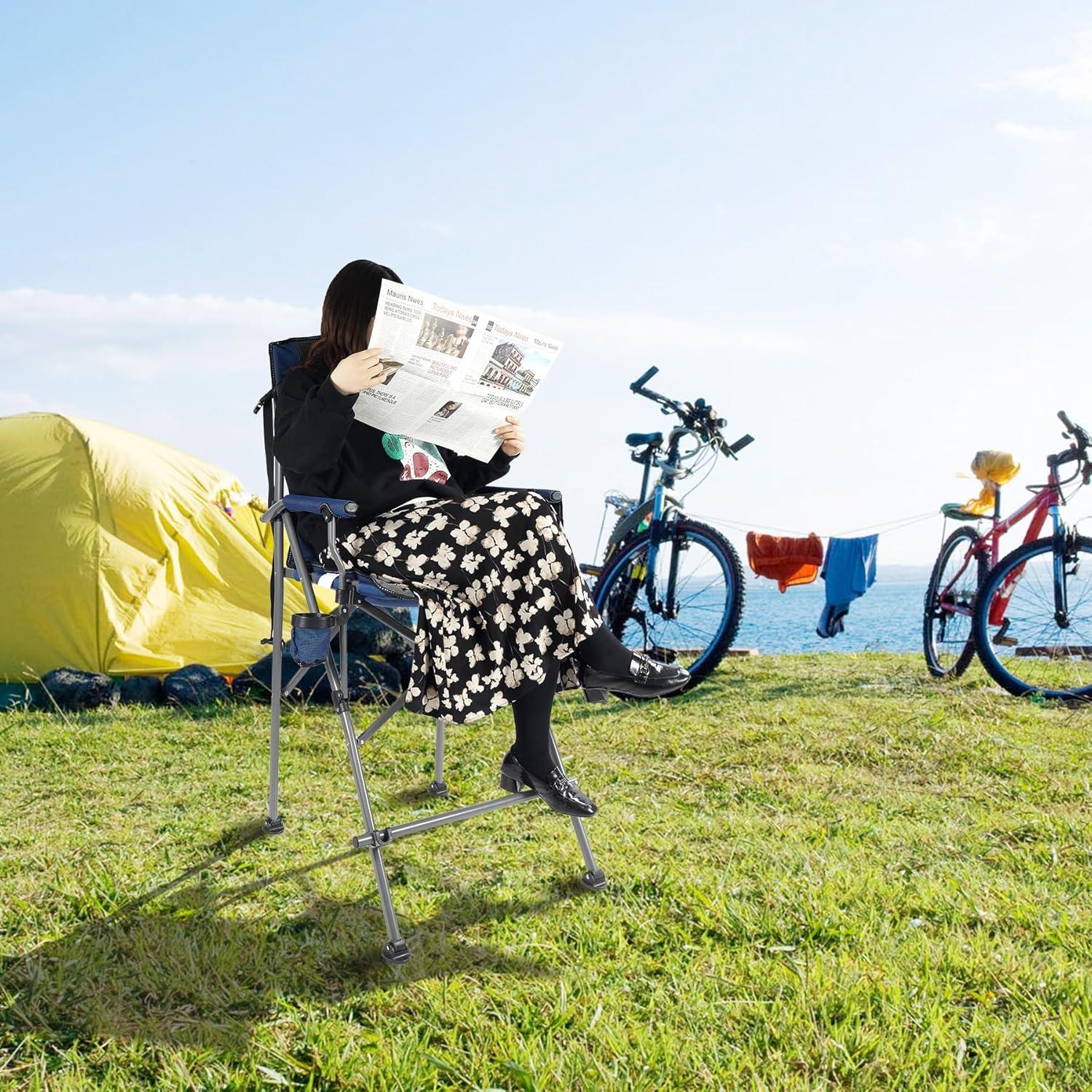 Silla Plegable Extra Alta CAMPNOON 150kg Azul con Respaldo