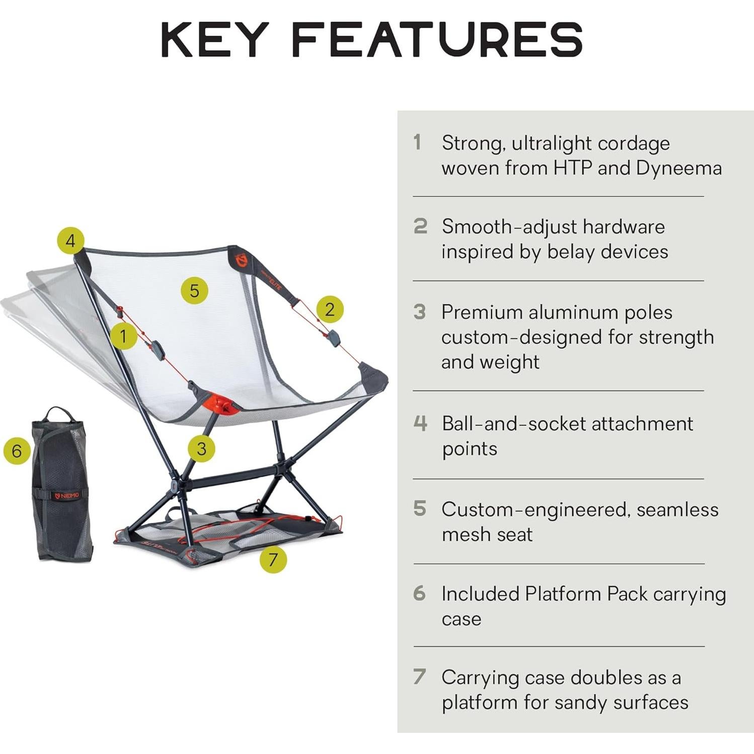 Silla de senderismo reclinable NEMO Moonlite Elite - Gris