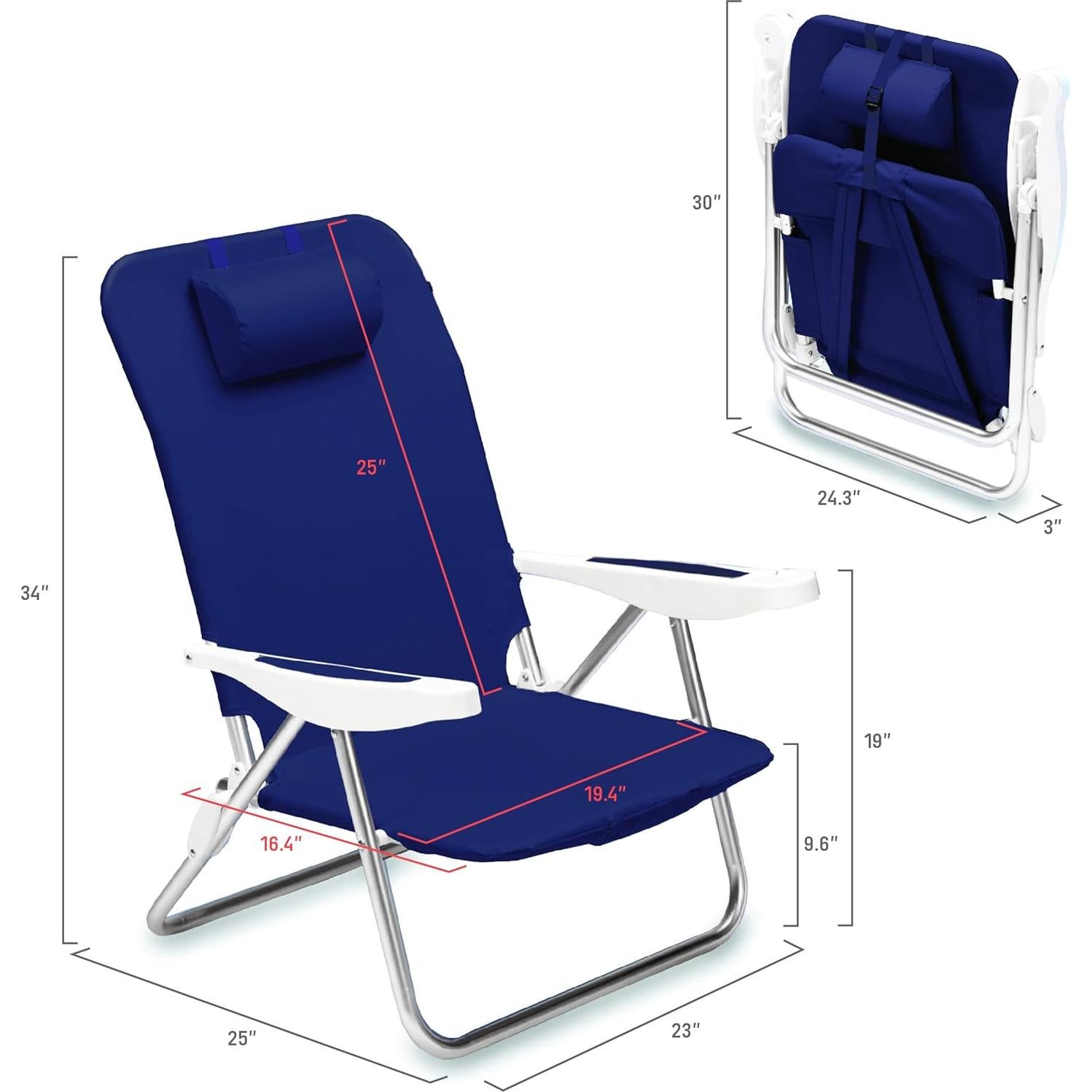 Silla de Playa Plegable Oniva Mónaco Azul Marino 6 Posiciones