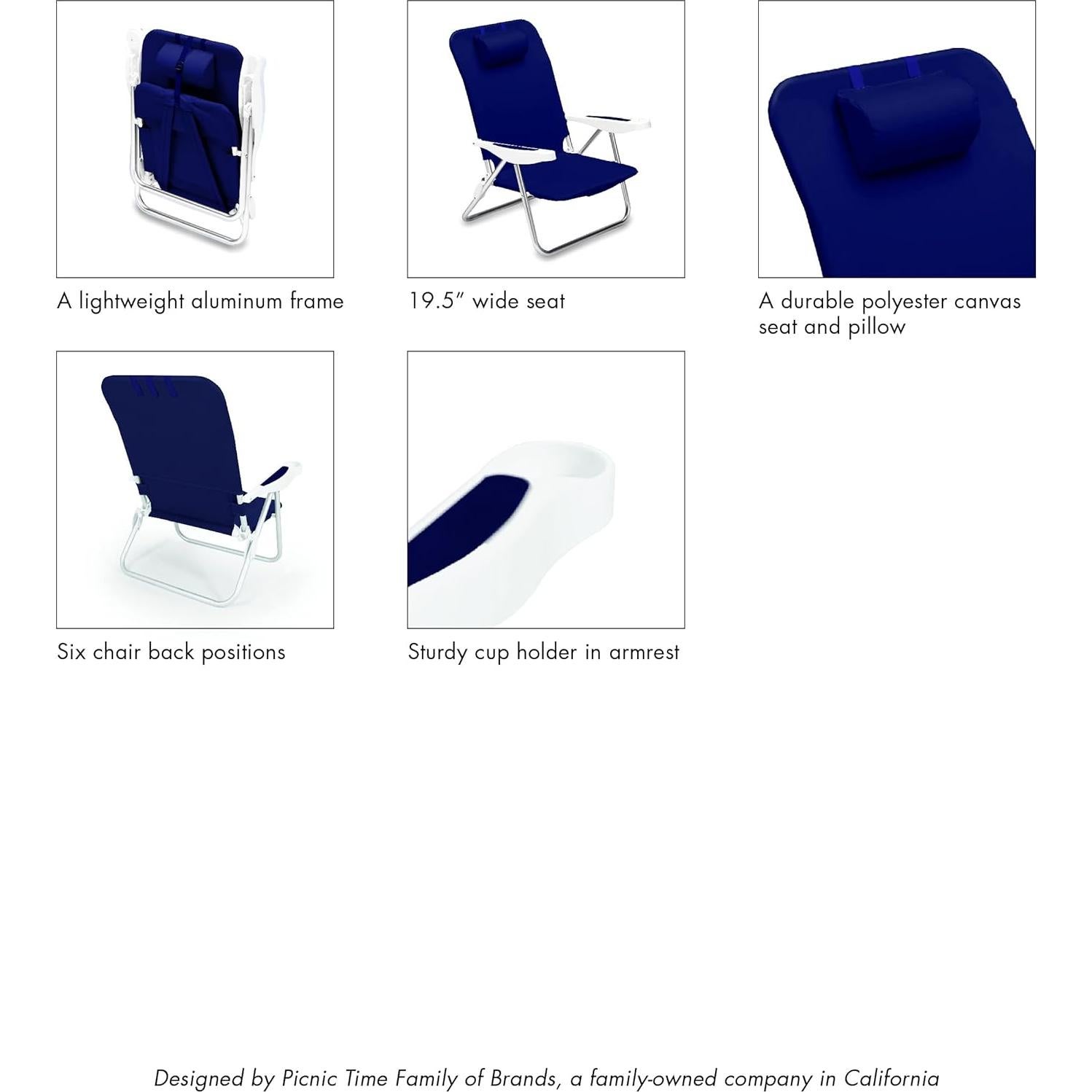 Silla de Playa Plegable Oniva Mónaco Azul Marino 6 Posiciones