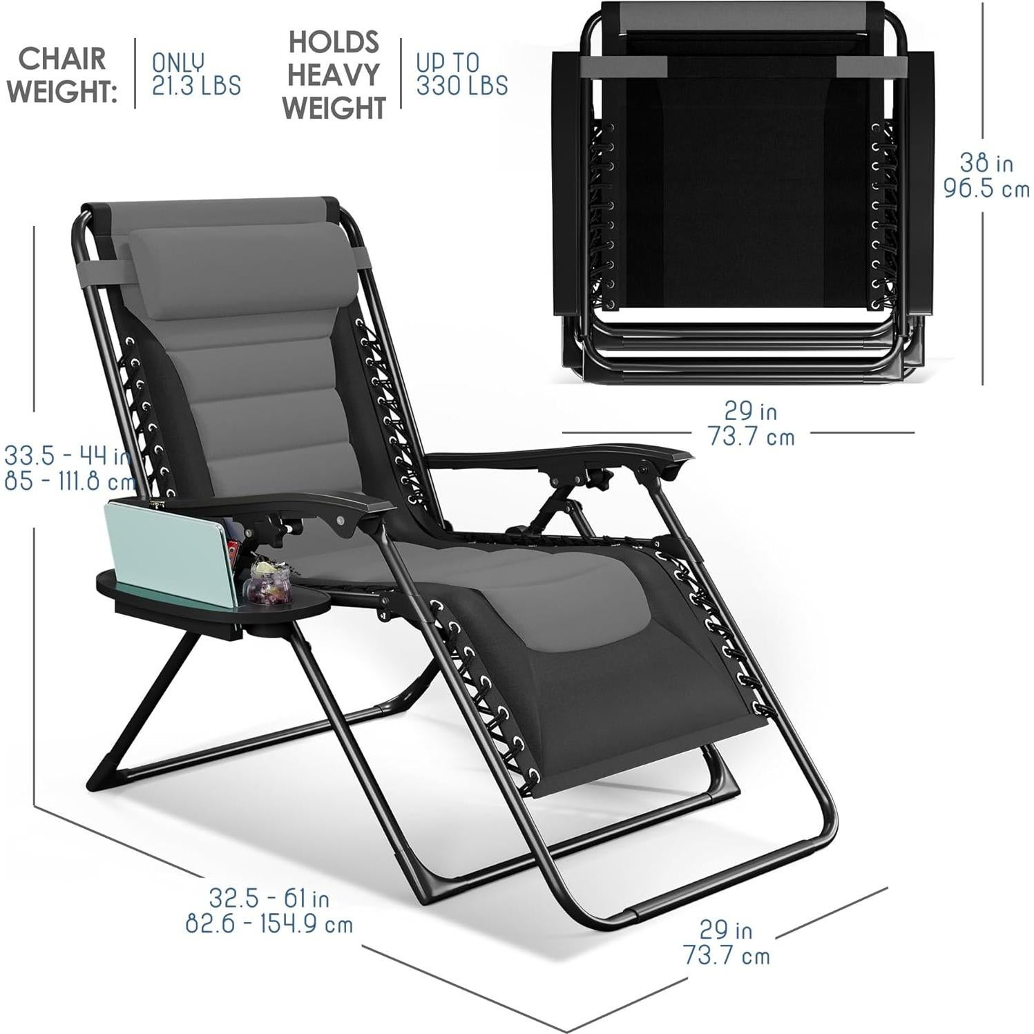 Silla de gravedad cero acolchada Nestl - Negro/Gris, reclinable