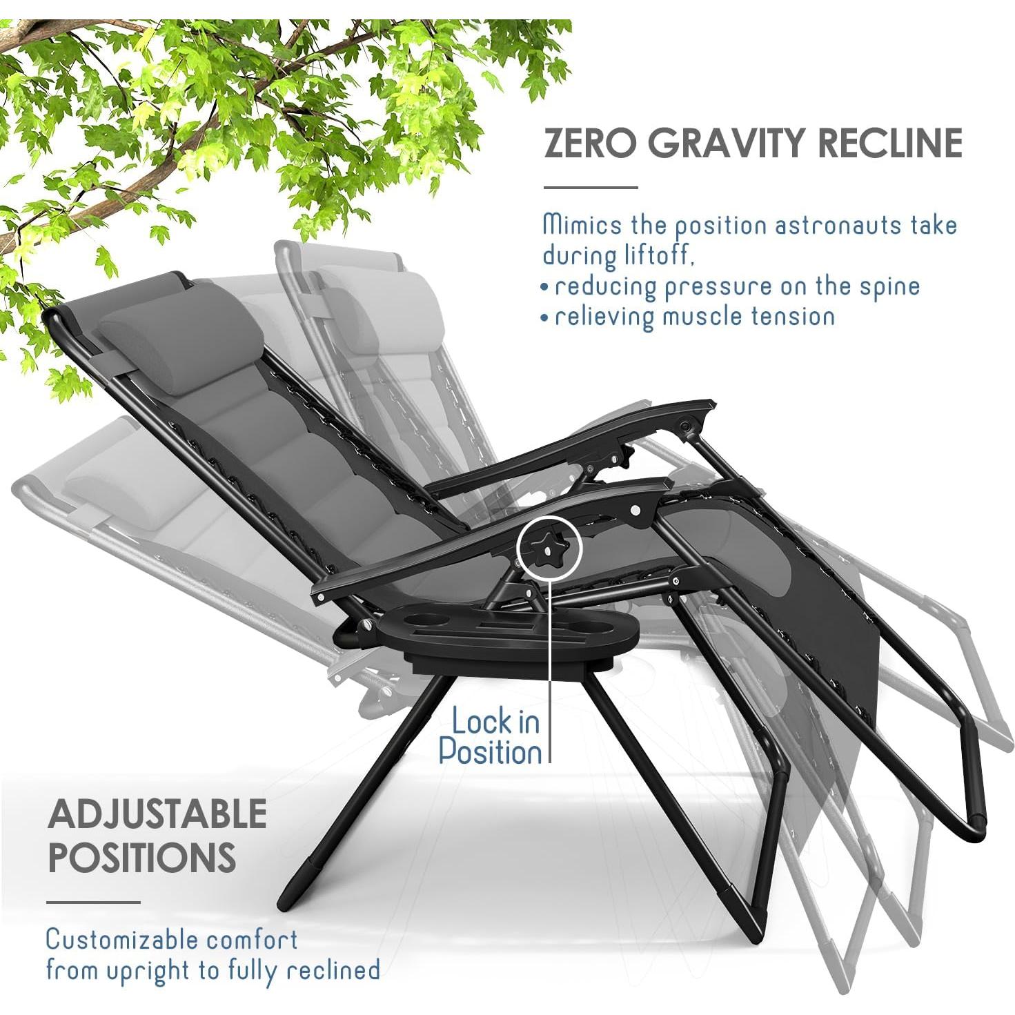 Silla de gravedad cero acolchada Nestl - Negro/Gris, reclinable