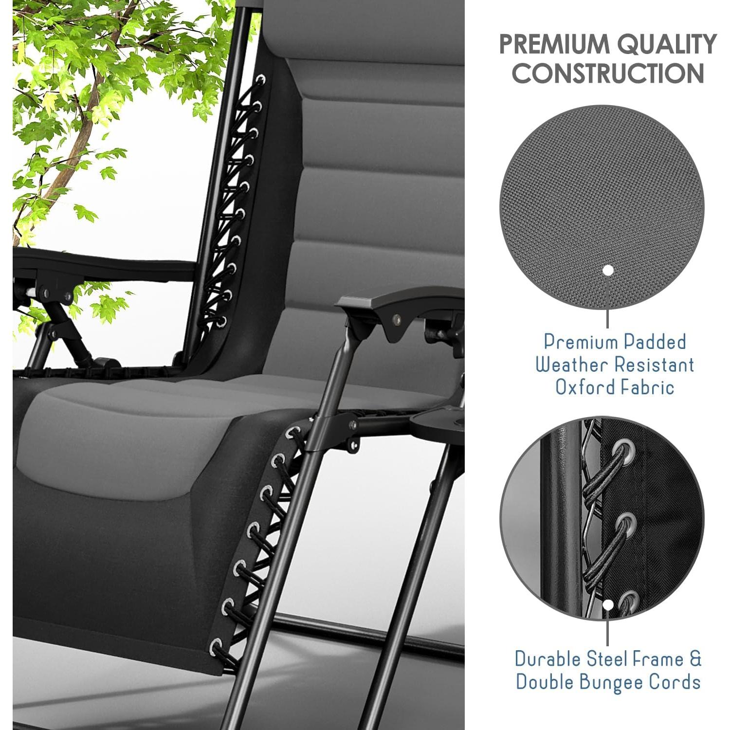 Silla de gravedad cero acolchada Nestl - Negro/Gris, reclinable