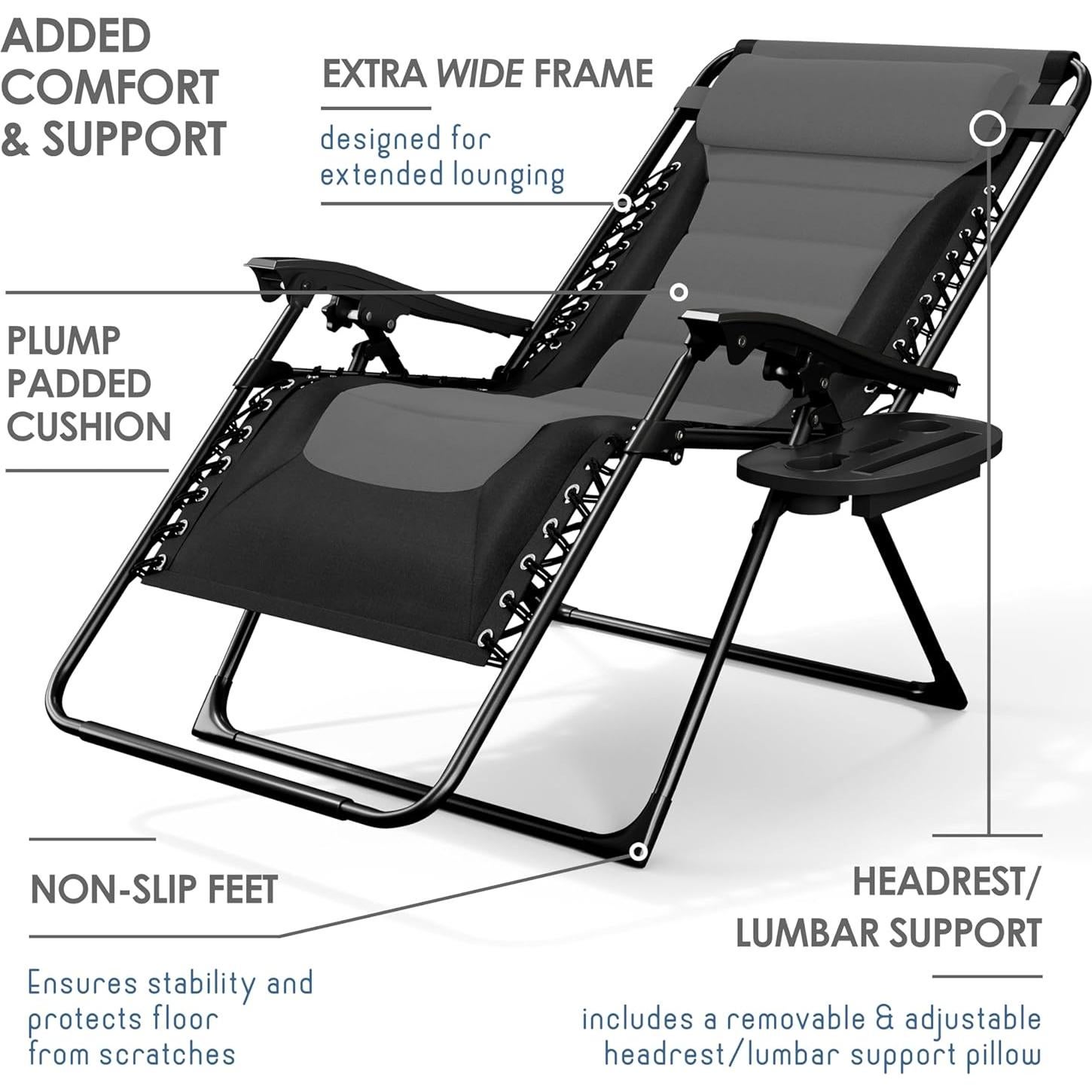 Silla de gravedad cero acolchada Nestl - Negro/Gris, reclinable