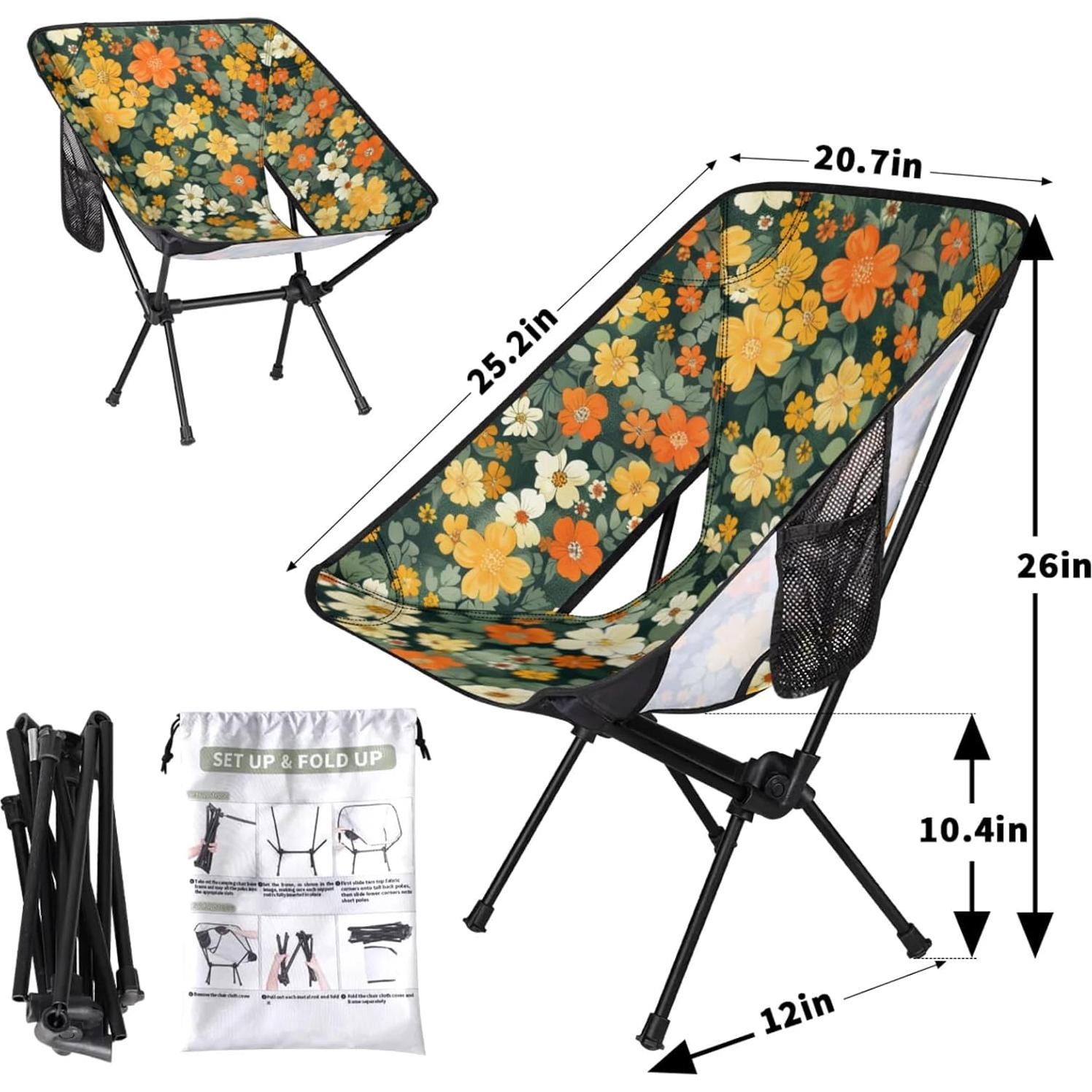 Silla de Camping Plegable YLYNIU Verde Flores 0.77 kg