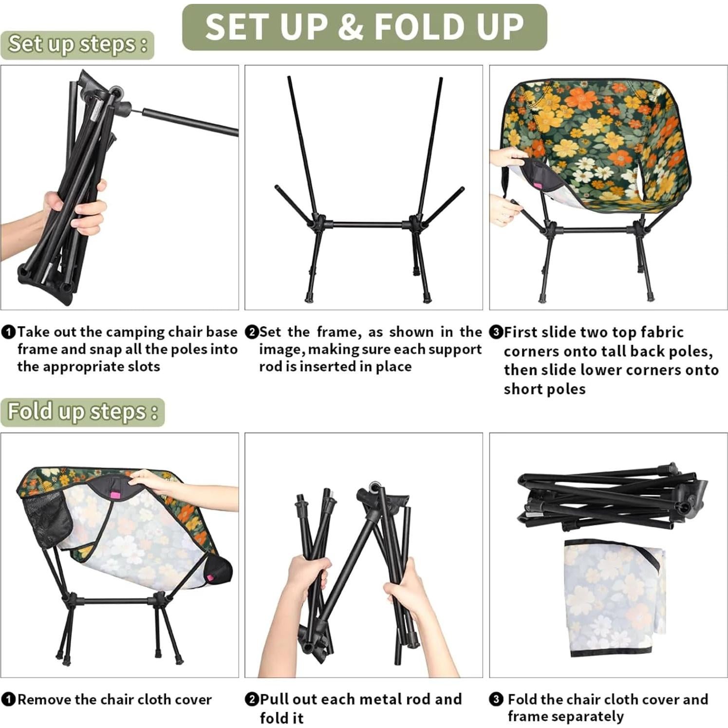 Silla de Camping Plegable YLYNIU Verde Flores 0.77 kg