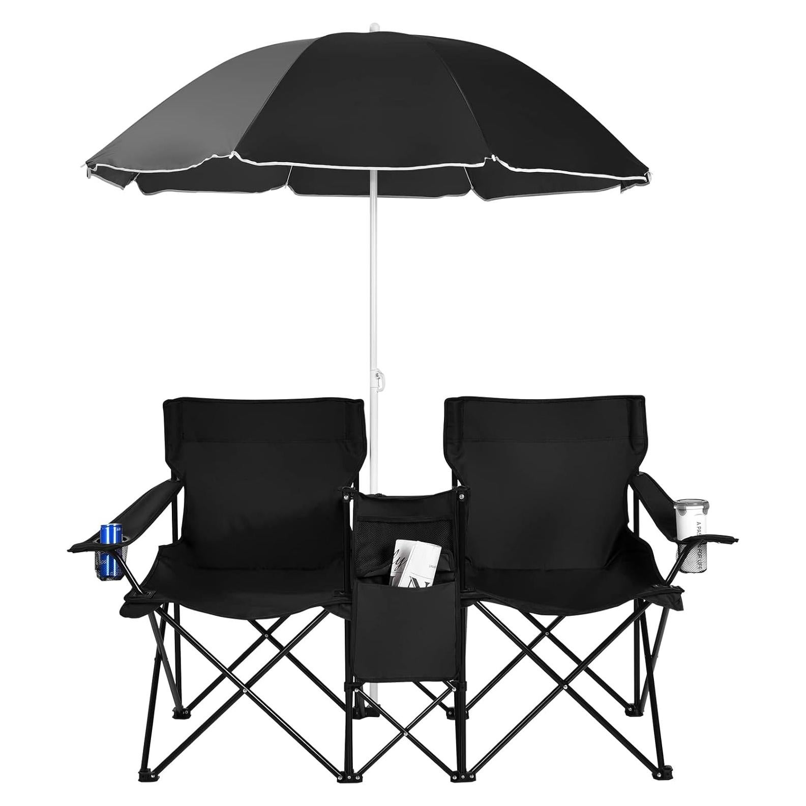 Silla de Camping Doble Goplus con Paraguas y Mesa Mini