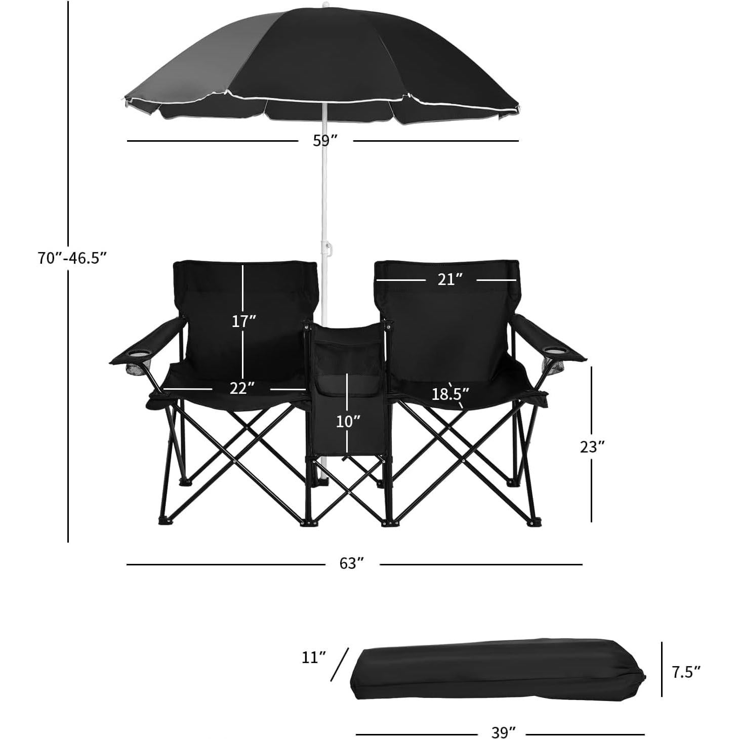 Silla de Camping Doble Goplus con Paraguas y Mesa Mini