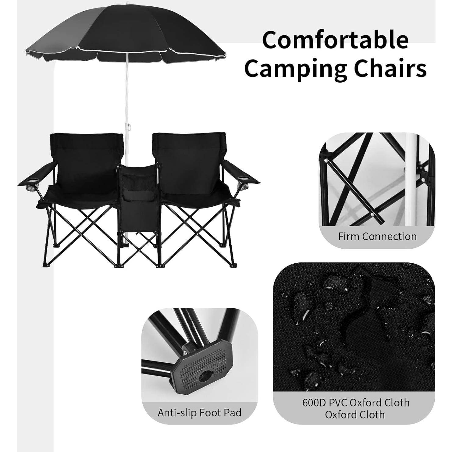 Silla de Camping Doble Goplus con Paraguas y Mesa Mini