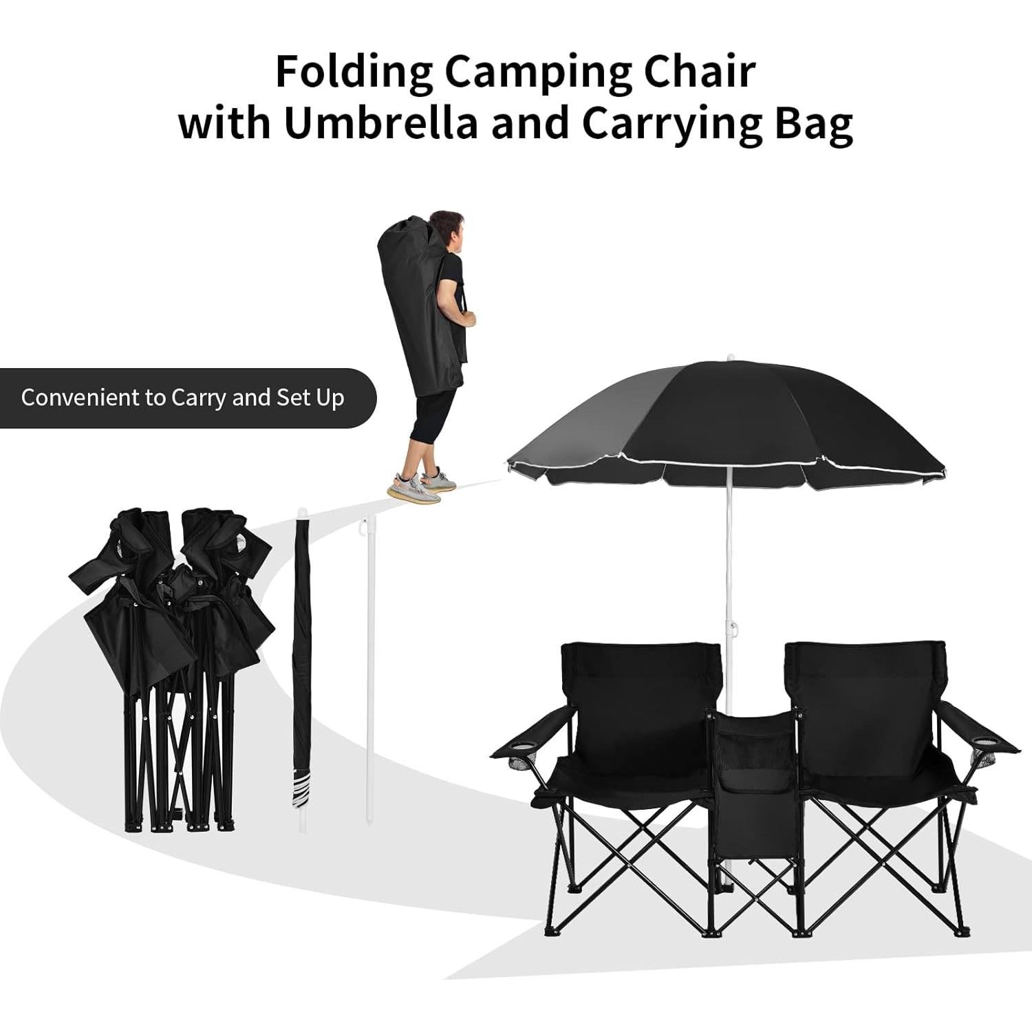 Silla de Camping Doble Goplus con Paraguas y Mesa Mini