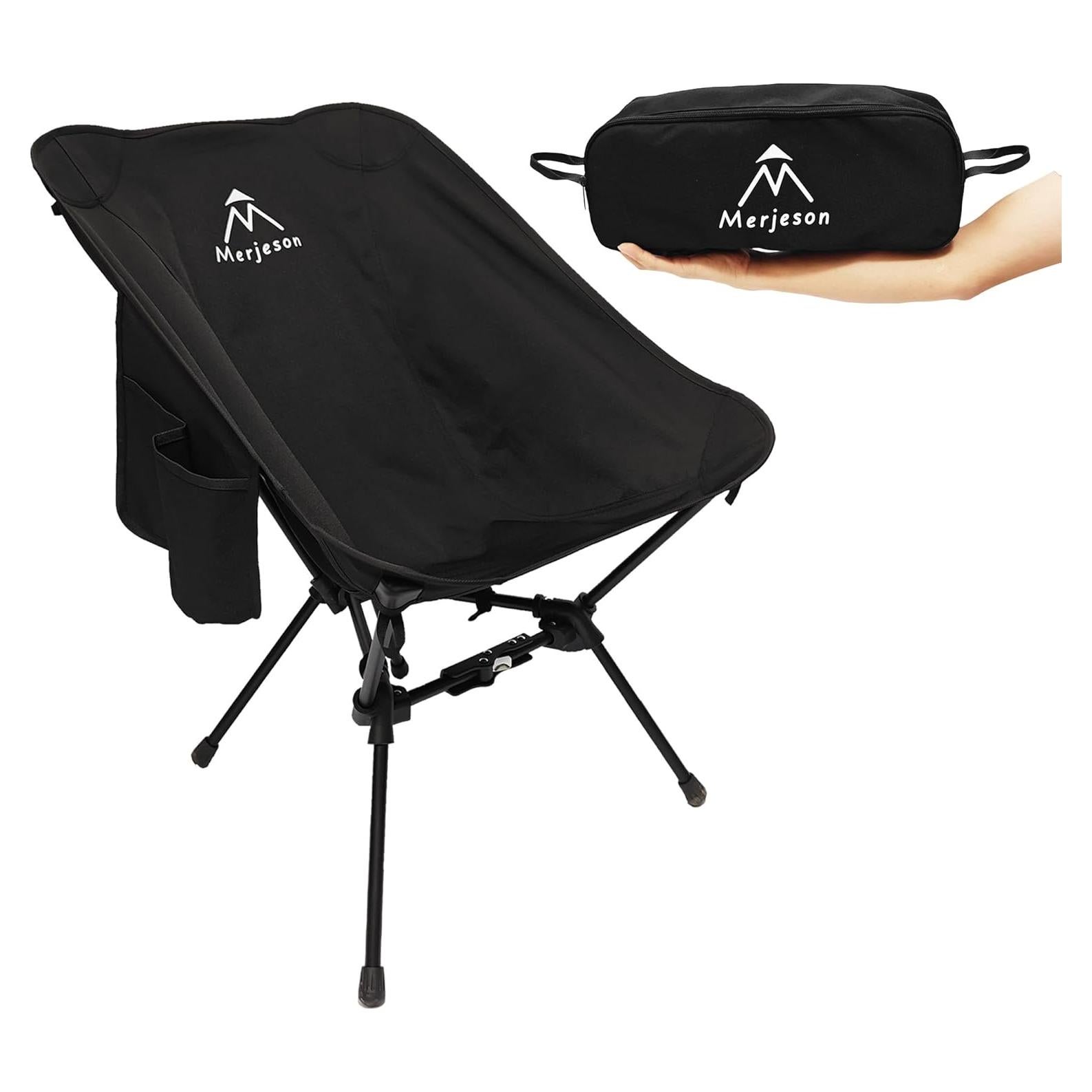 Silla de Camping Plegable Merjeson 150kg Ultraligera Negra