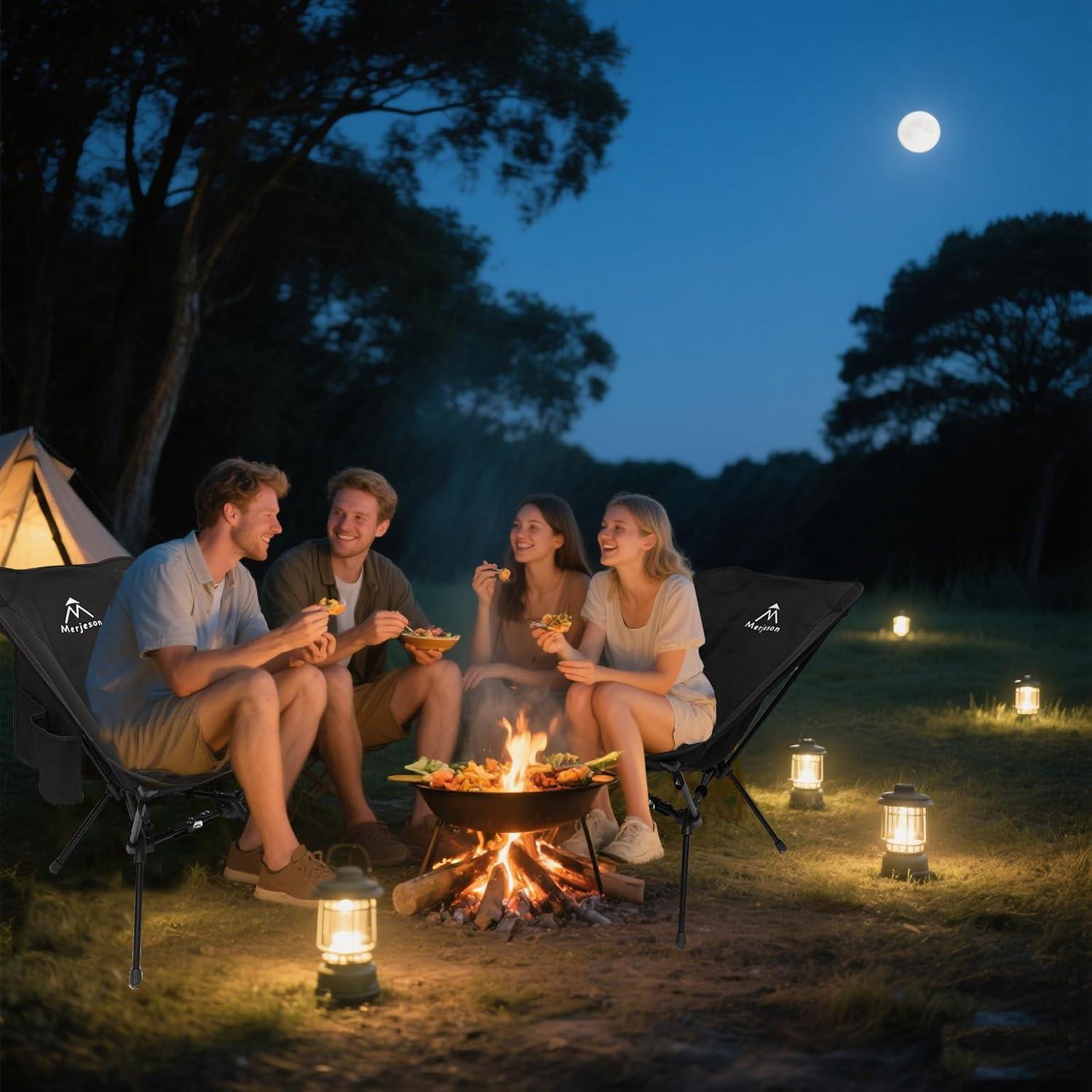 Silla de Camping Plegable Merjeson 150kg Ultraligera Negra