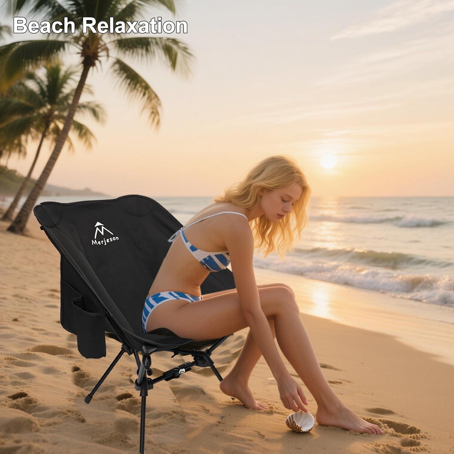 Silla de Camping Plegable Merjeson 150kg Ultraligera Negra