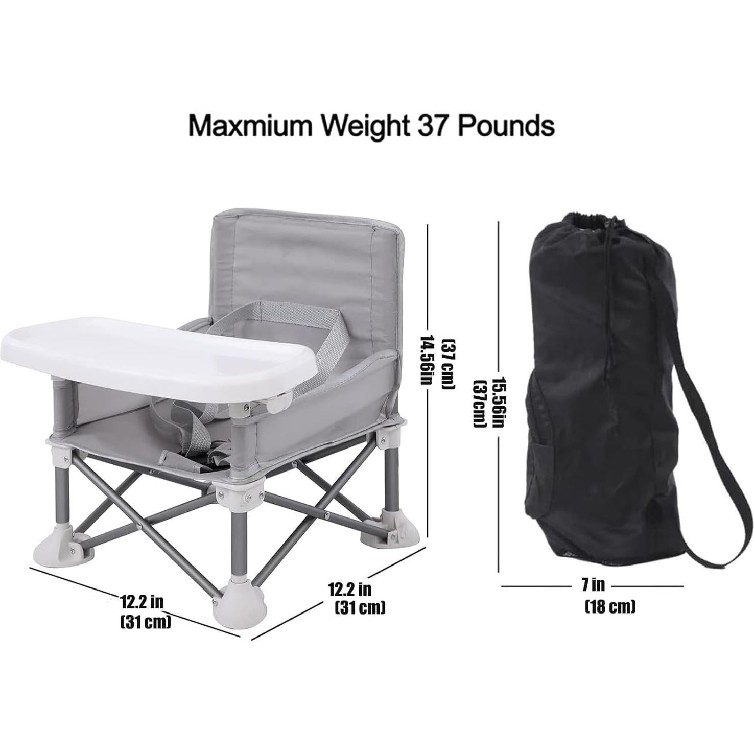 Asiento Portátil para Bebés PandaEar Gris con Mantel - Plegado Compacto