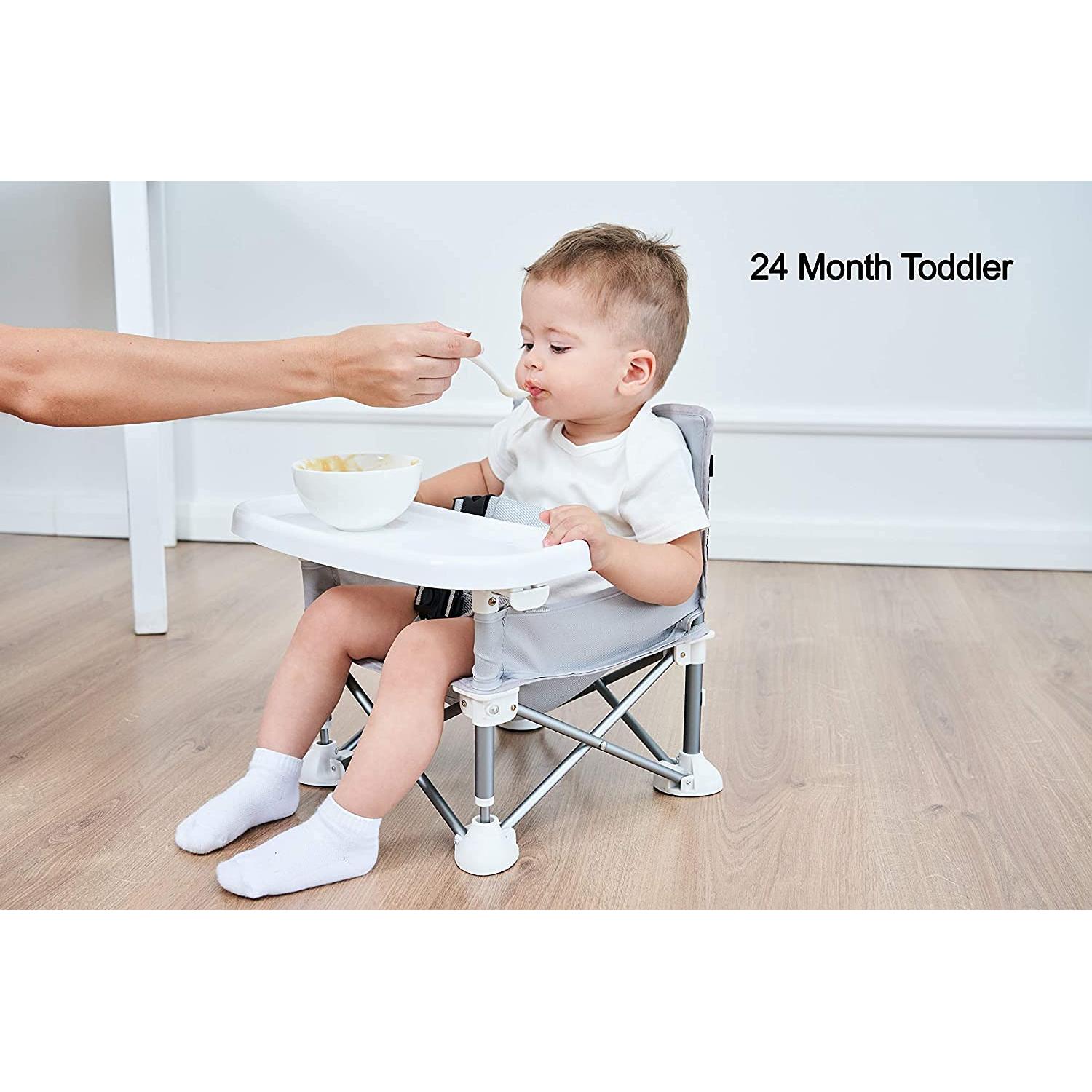 Asiento Portátil para Bebés PandaEar Gris con Mantel - Plegado Compacto