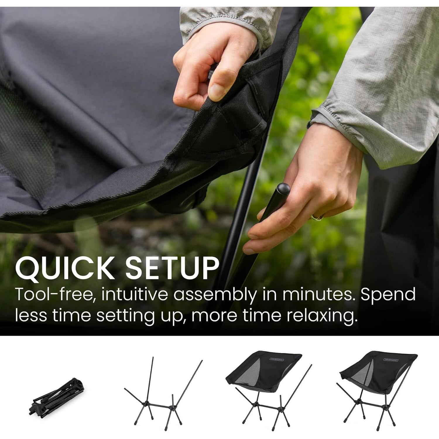 Silla de Camping Plegable TSE LC100, 0.91kg, Negra