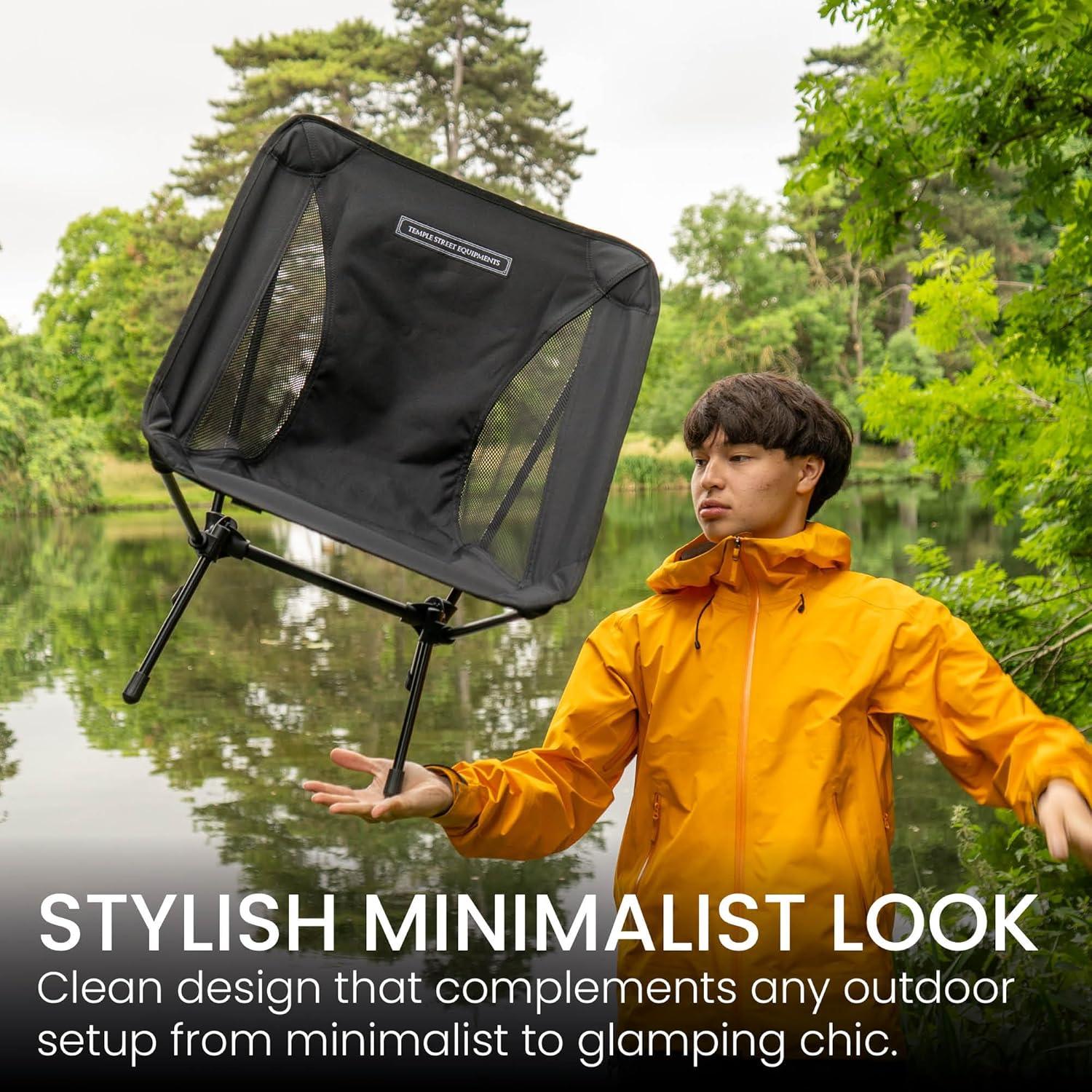 Silla de Camping Plegable TSE LC100, 0.91kg, Negra