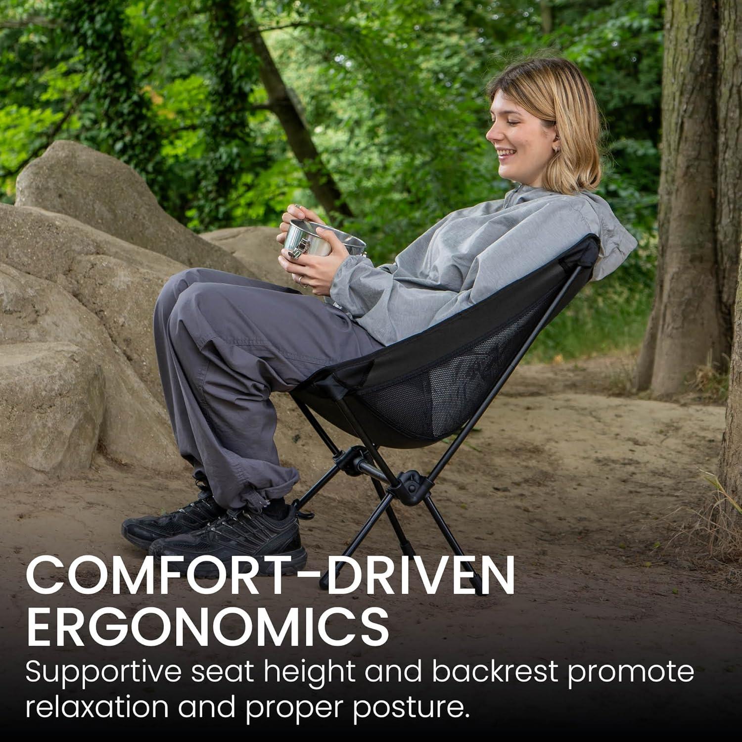 Silla de Camping Plegable TSE LC100, 0.91kg, Negra