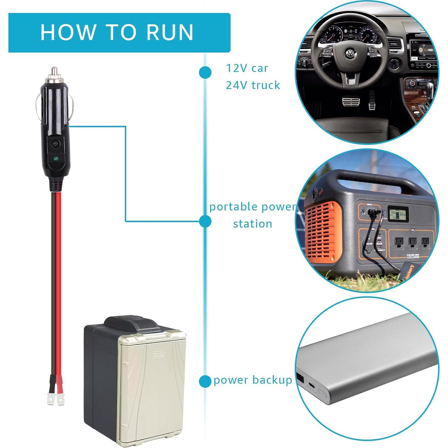 Cable de Alimentación 12V/24V Kzfuli 2.44m con Fusible 15A