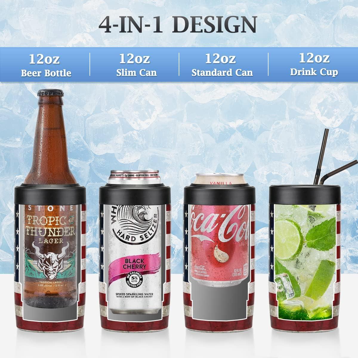 Enfriador de Latas MAXSO 12 Oz Acero Inoxidable Aislado Bandera